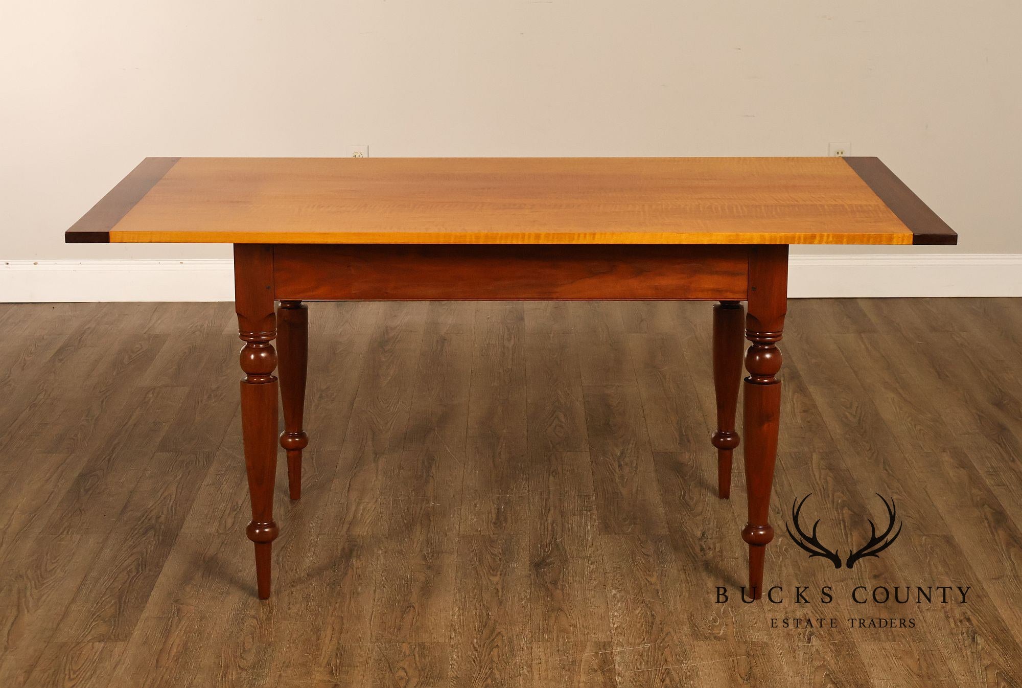 Sheraton Style Benchmade Tiger Maple and Walnut Dining Table