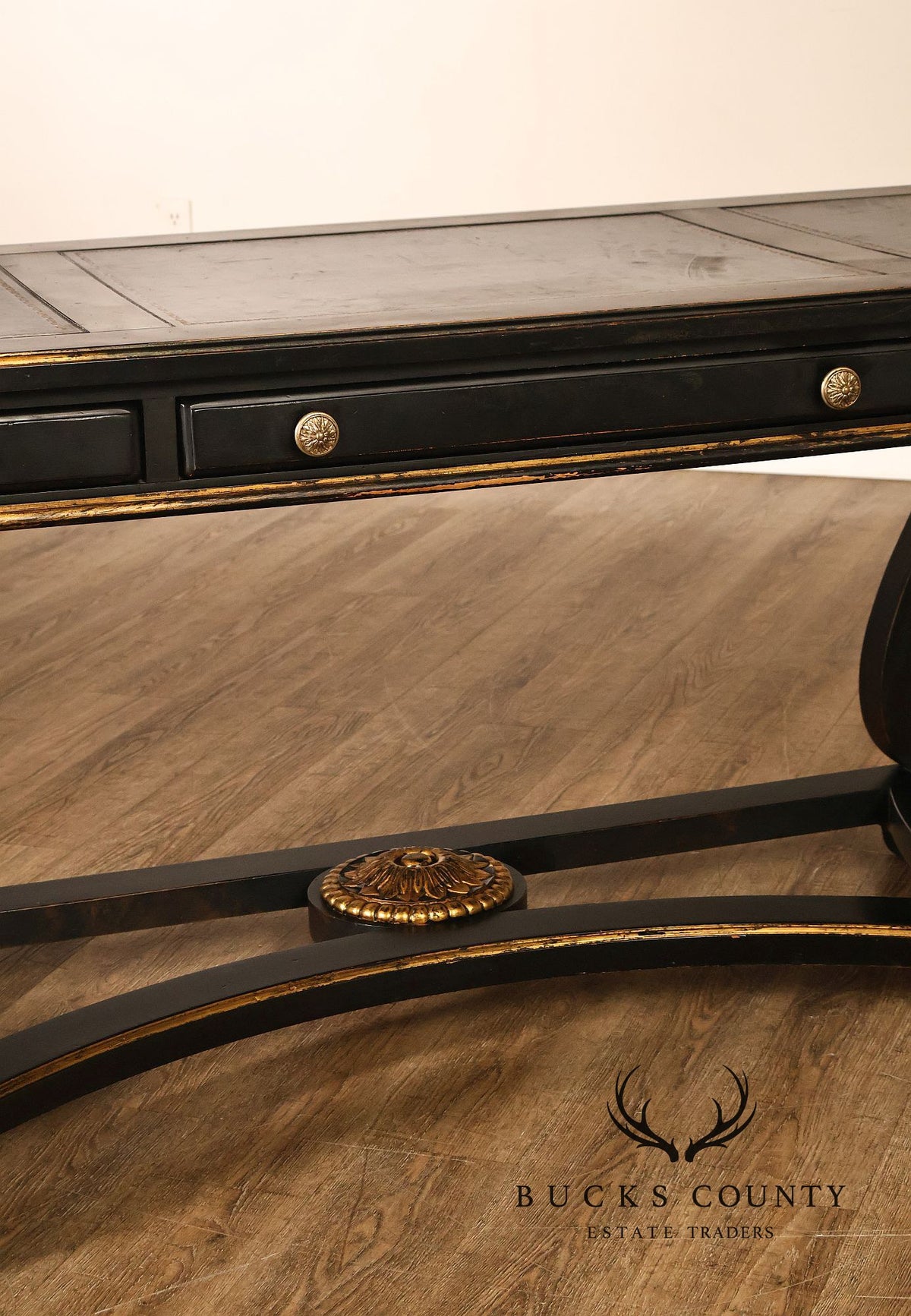 Century Furniture Ebonized And Gilt Executive Writing Desk With Leather Top