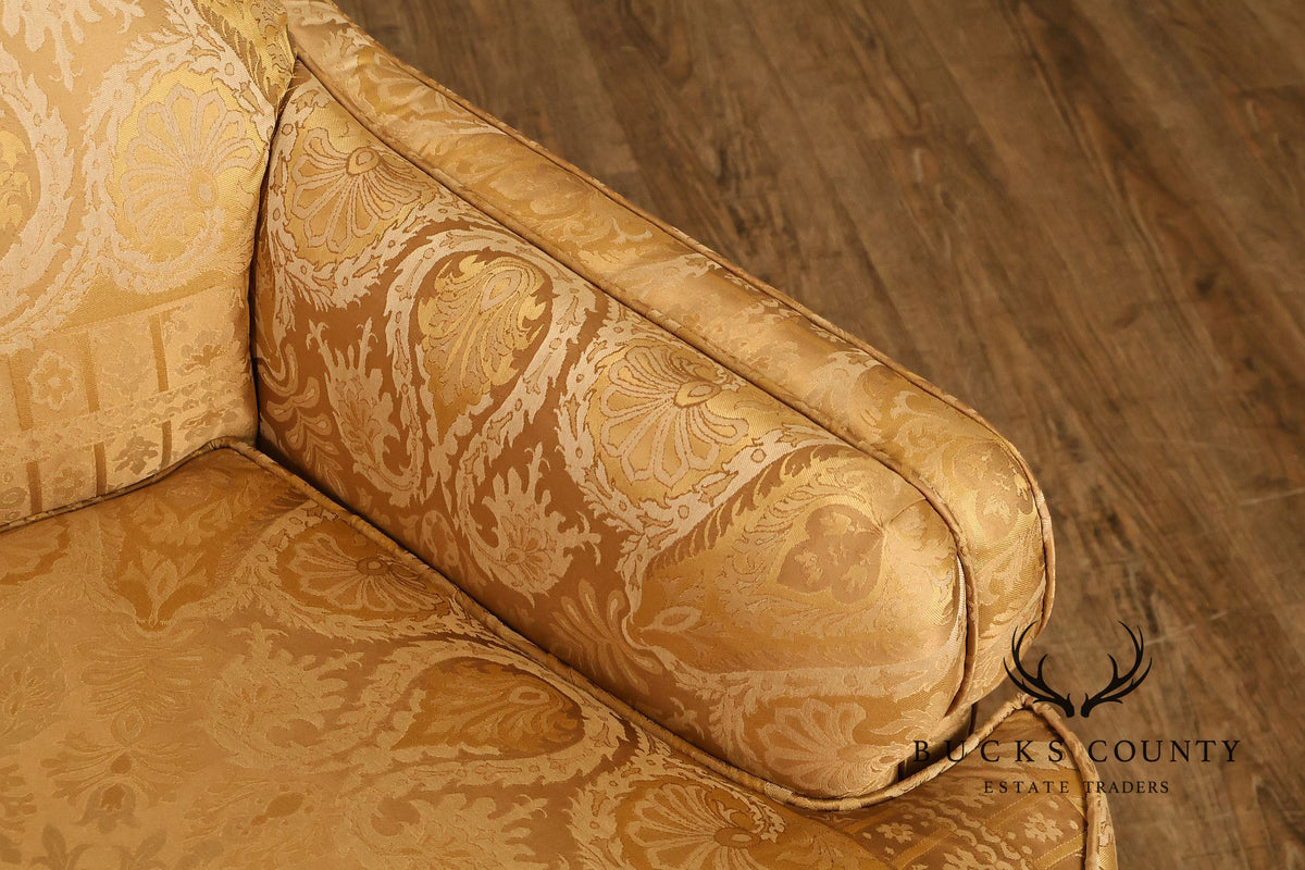 TRS Furniture Traditional Gold D amask Upholstered Lounge Chair And Ottoman