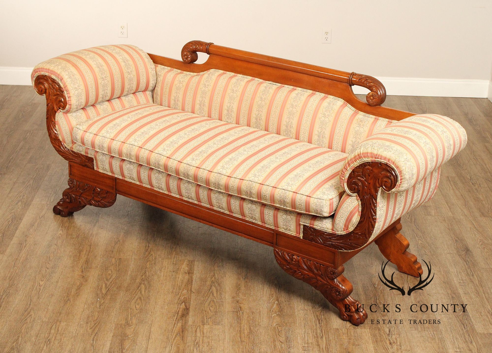 Antique American Empire Style Carved Mahogany Sofa