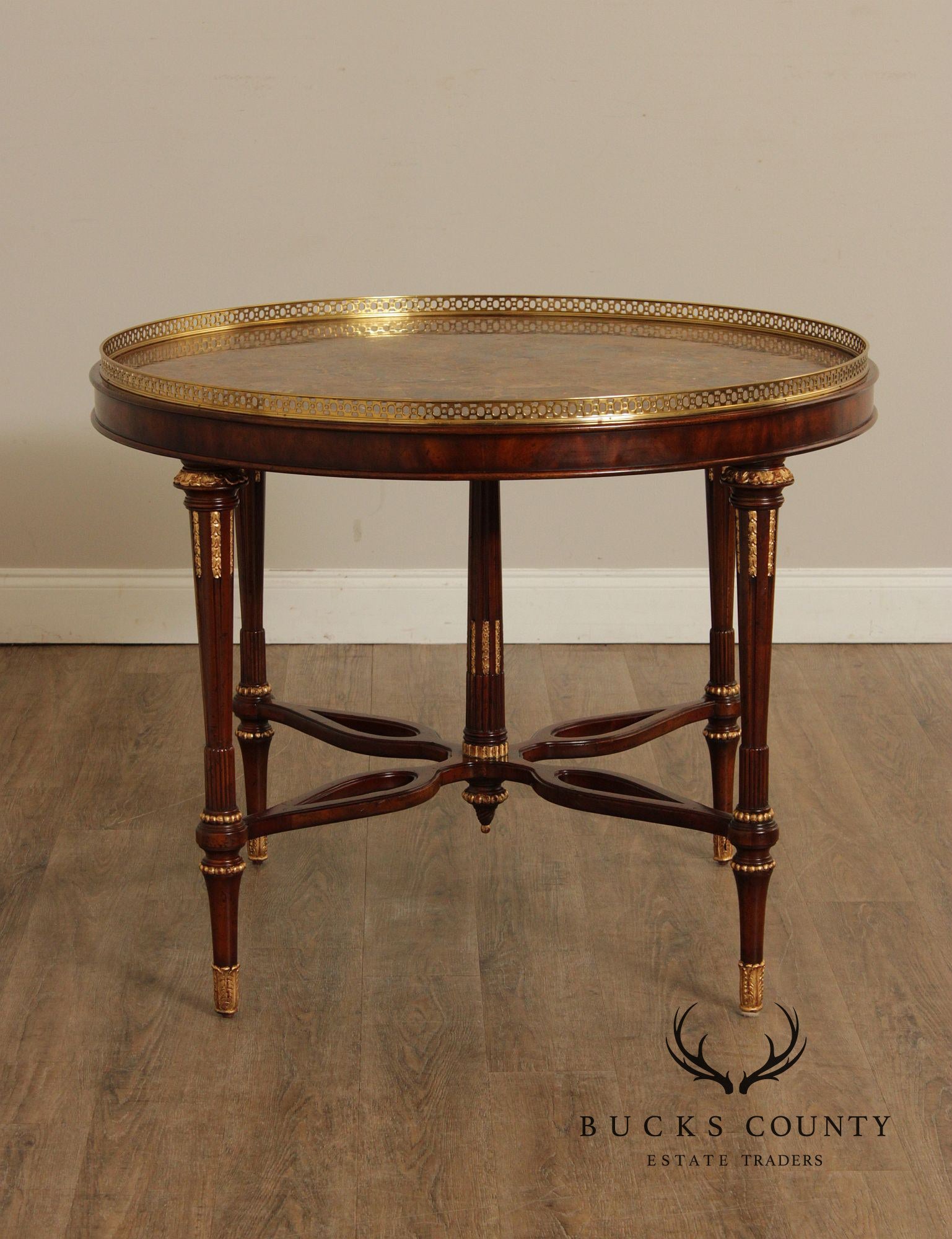 Maitland Smith Marble Top Mahogany Center Table