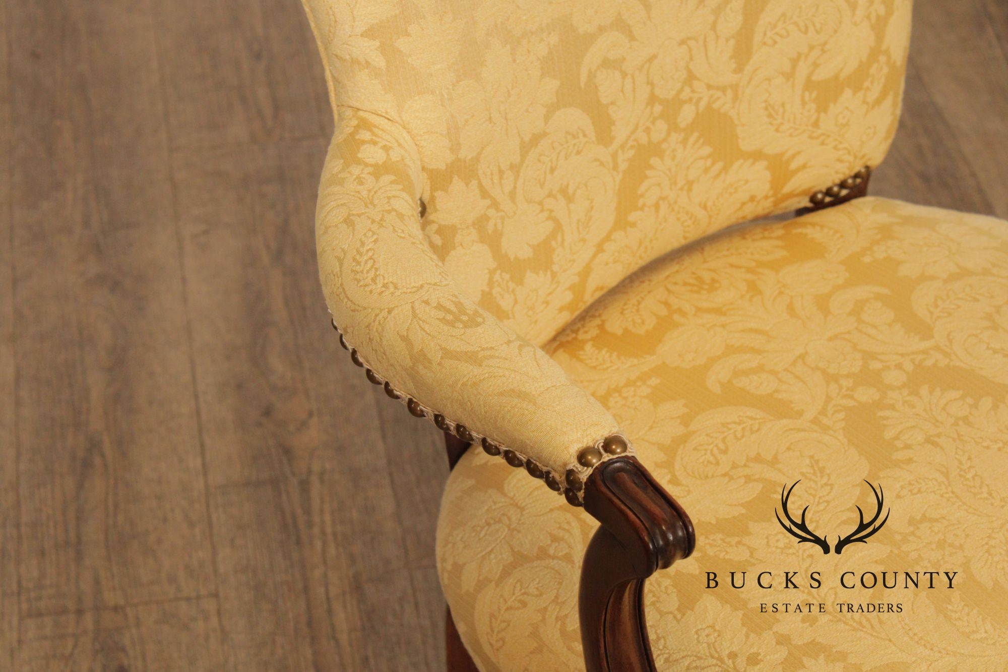 Queen Anne Style Vintage Pair of Mahogany Upholstered Armchairs