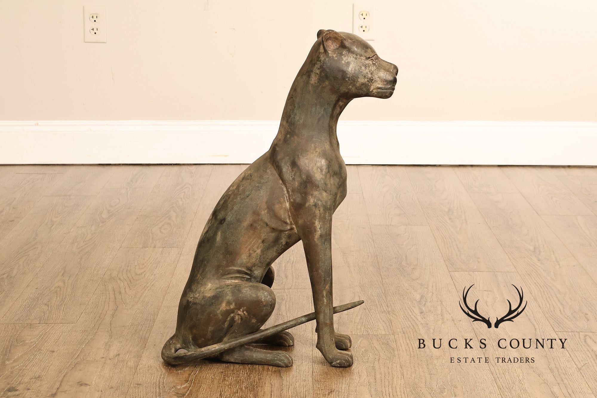 Egyptian Revival Bronze Pair Of Seated Cat Garden Sculptures