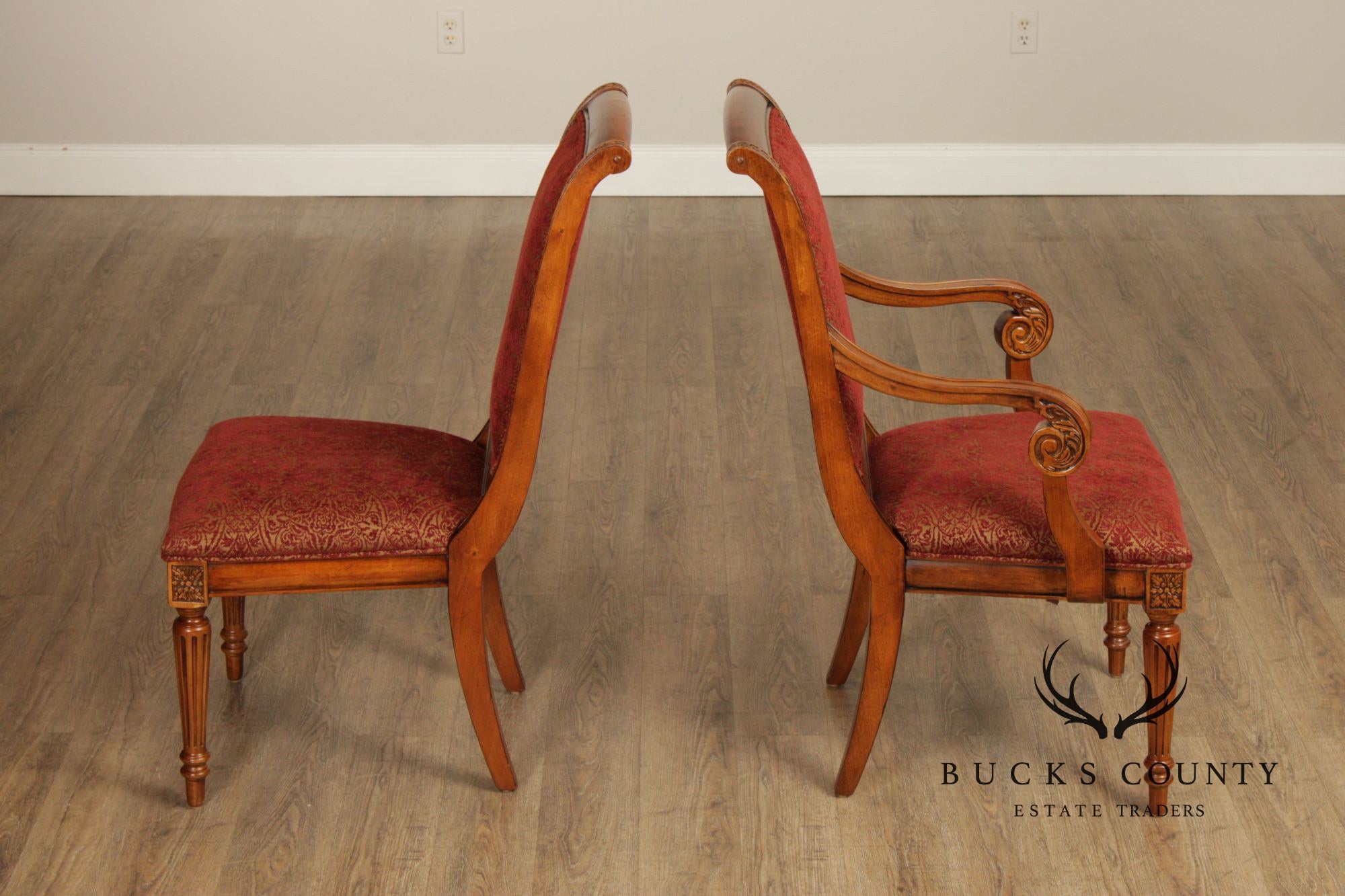 Ethan Allen 'Townhouse' Set of Six Carved Frame Upholstered Dining Chairs