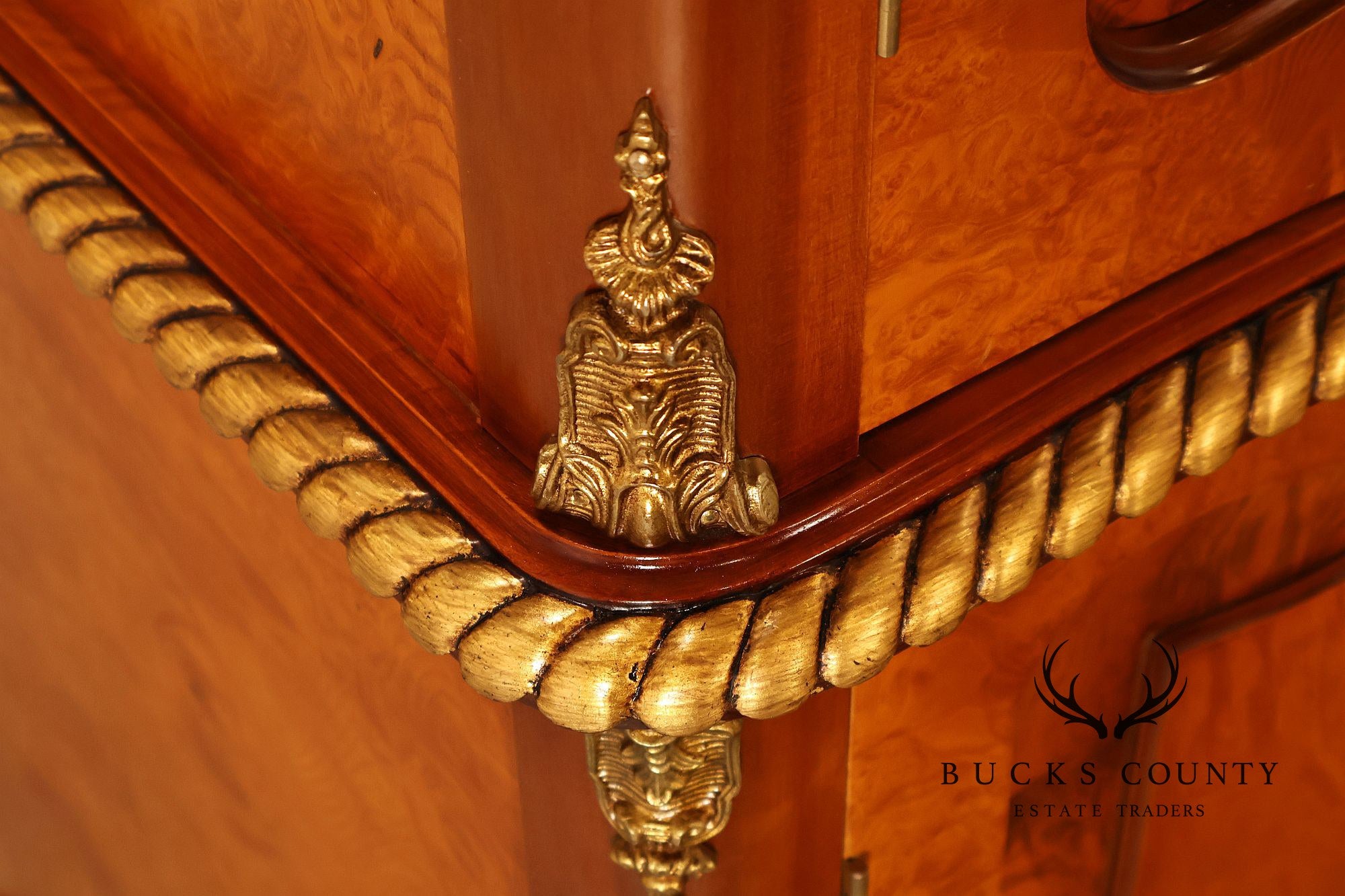 French Louis XV Style Burl Walnut Linen Closet Armoire