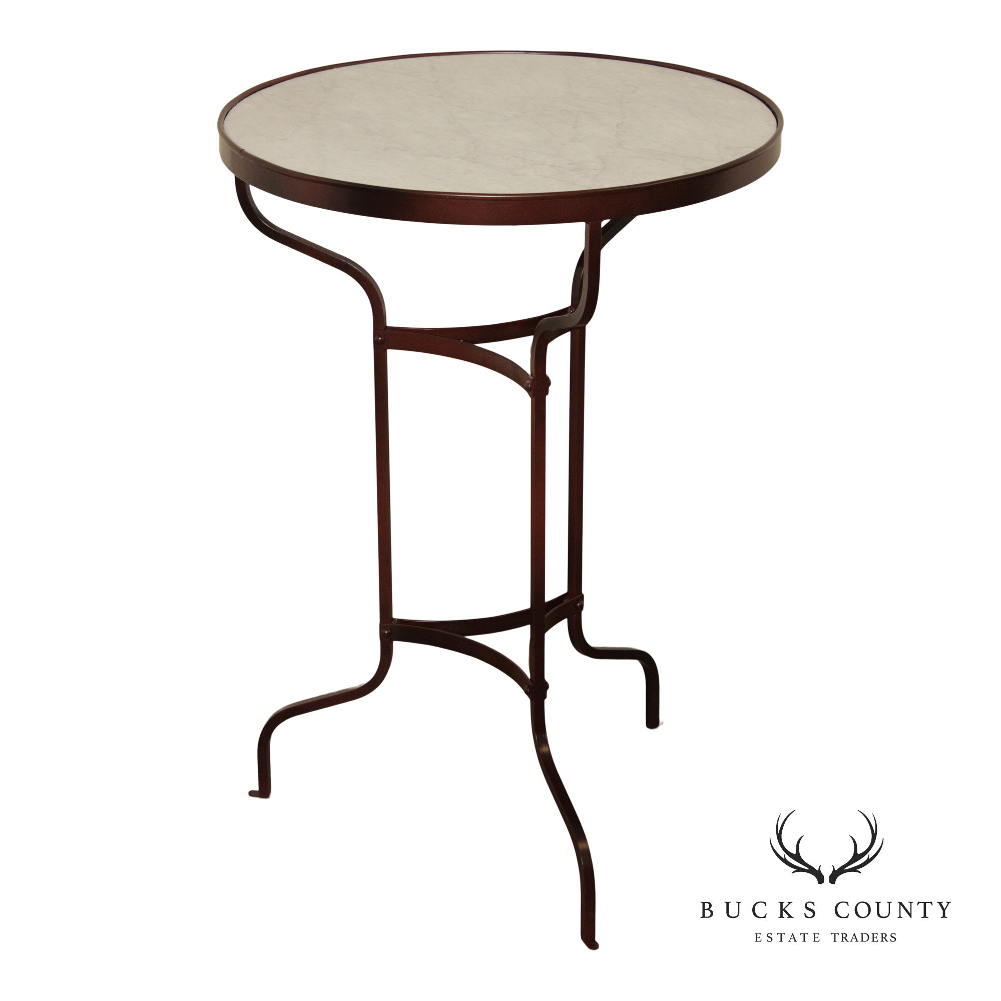 Vintage Wrought Iron and Round Marble Top Side Table