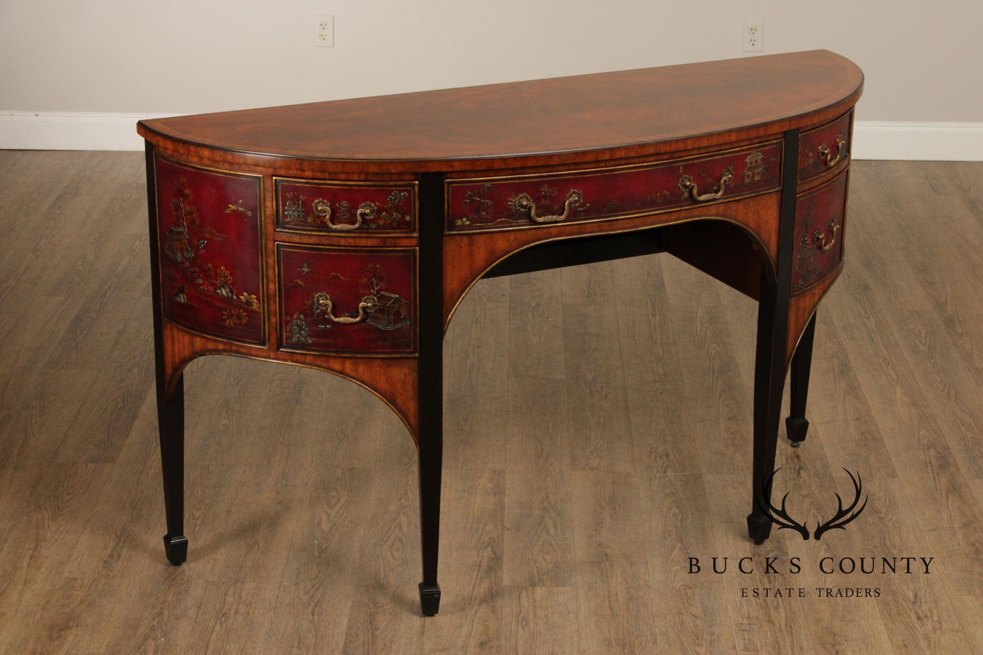 MAITLAND SMITH CHINOISERIE DECORATED DEMILUNE SIDEBOARD