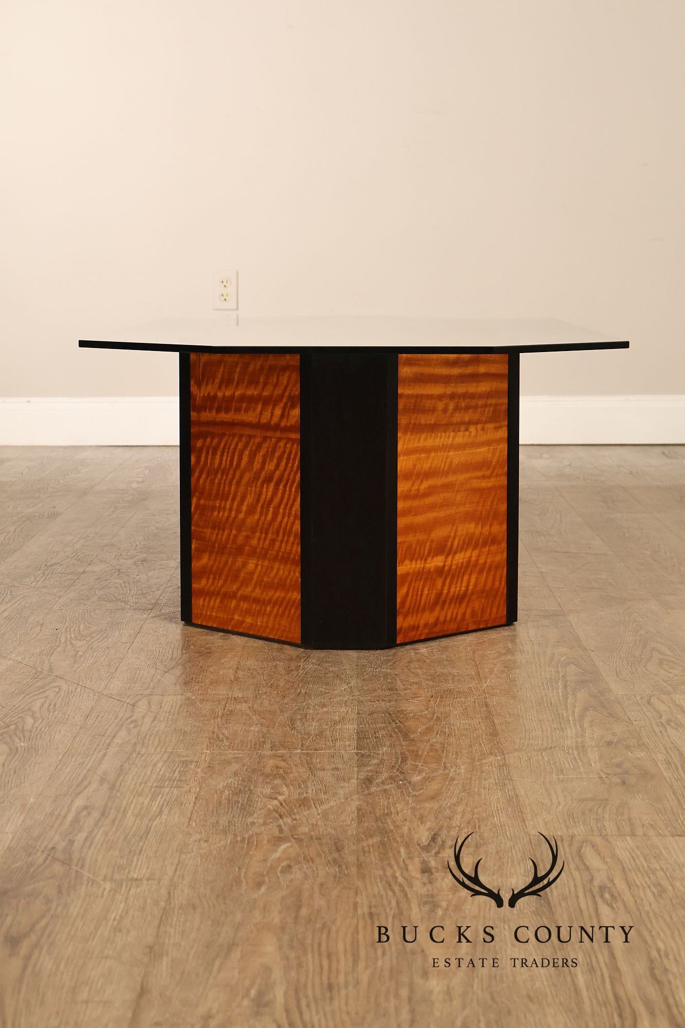 Honeycomb Style Glass Top Coffee Table With Figured Wood Base