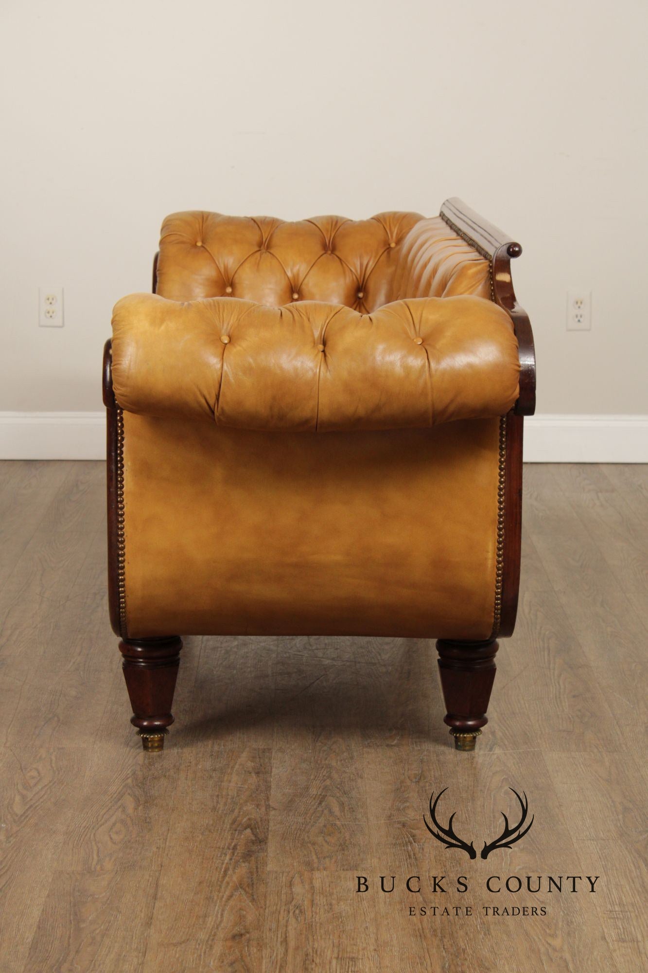 Antique English Regency Mahogany and Tufted Leather Sofa