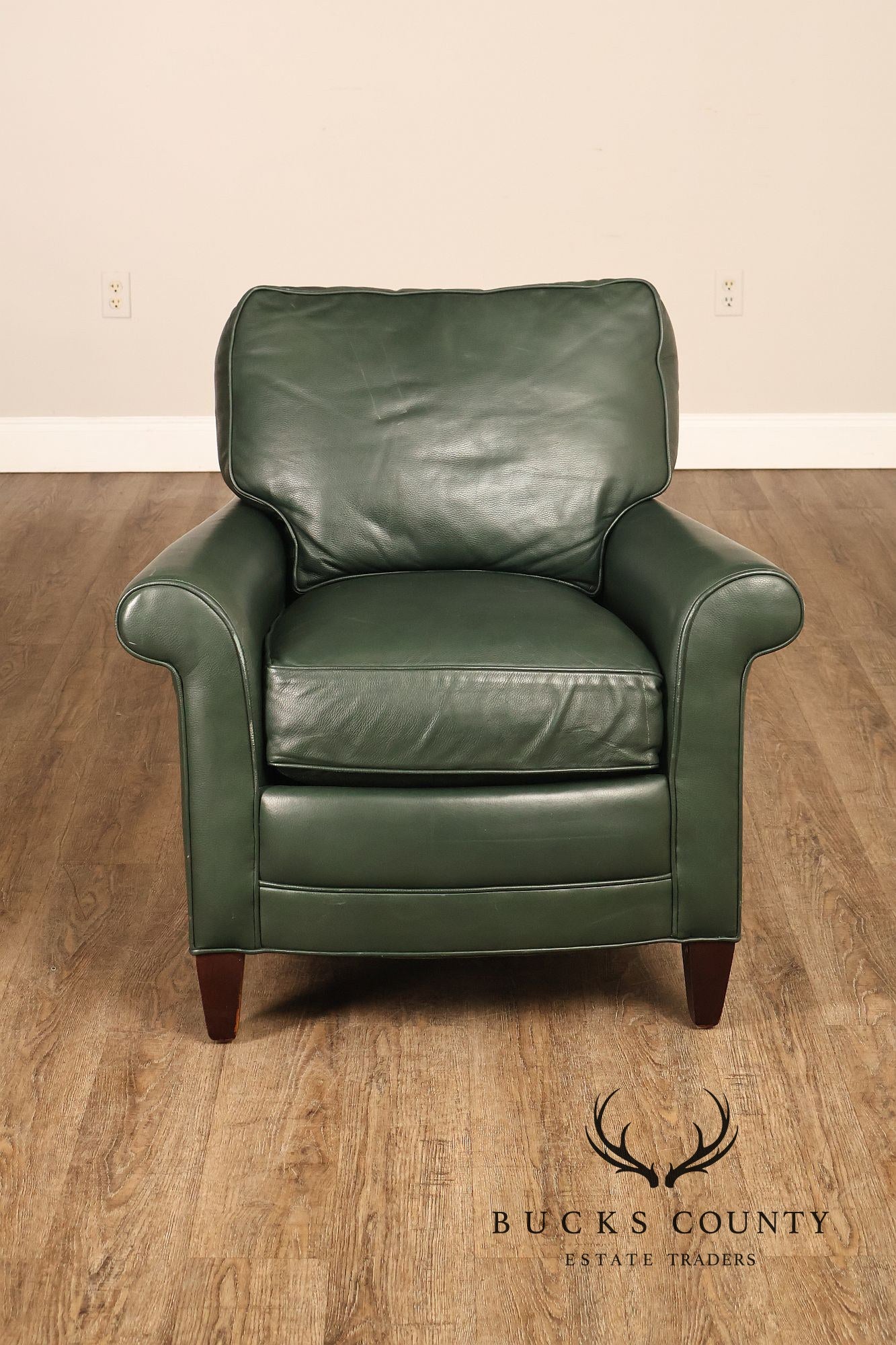 Hancock & Moore Green Leather Recliner Club Chair