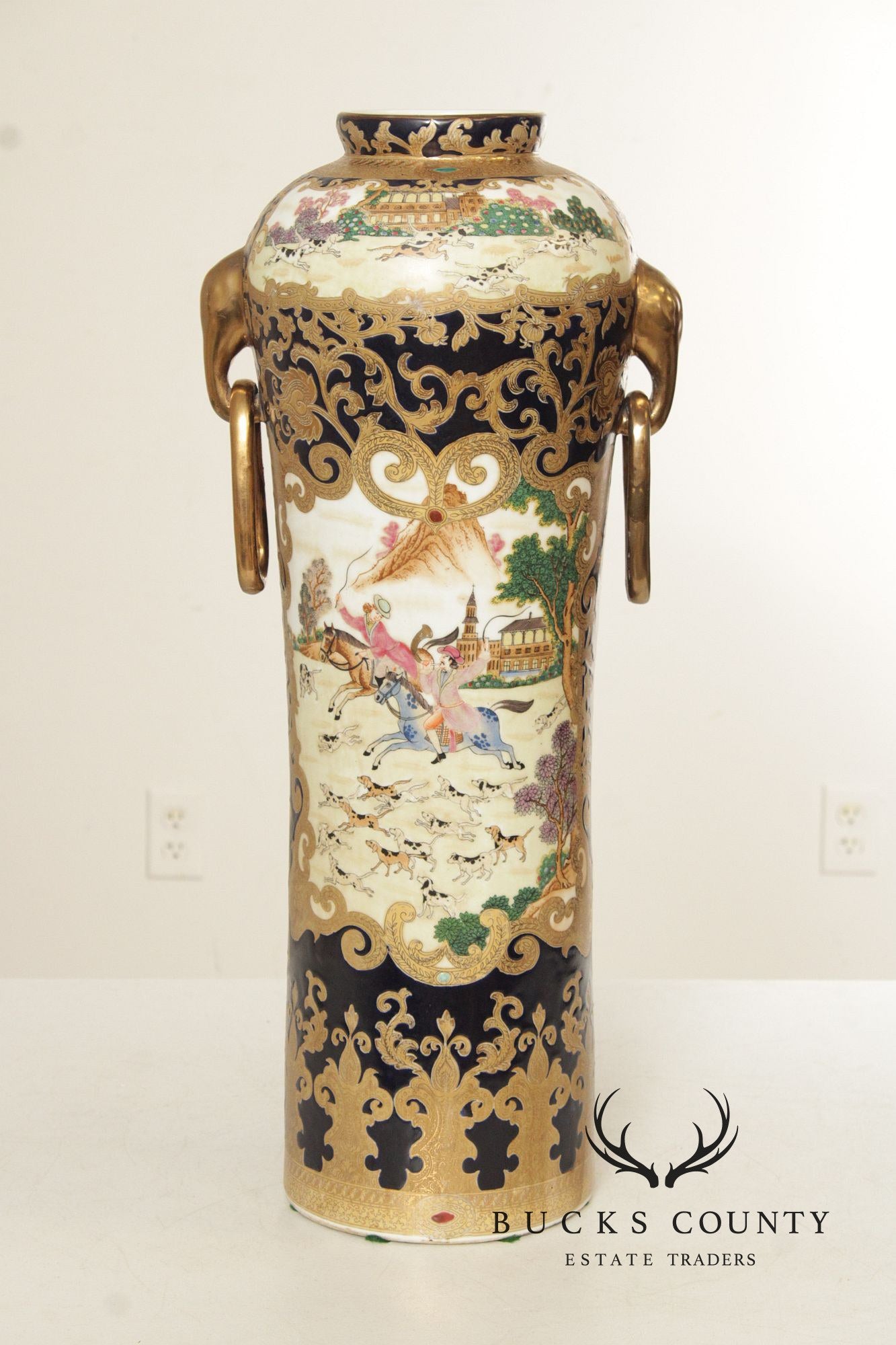 Vintage Chinese Pair of Satsuma Floor Vases
