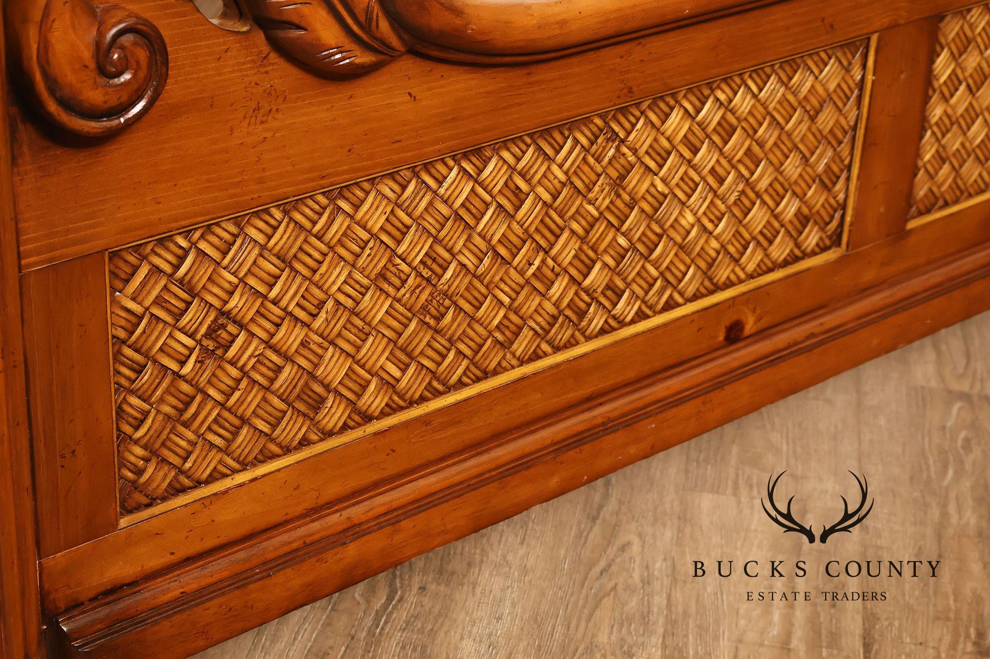 Tropical British Colonial Style Carved Wood Queen Poster Bed