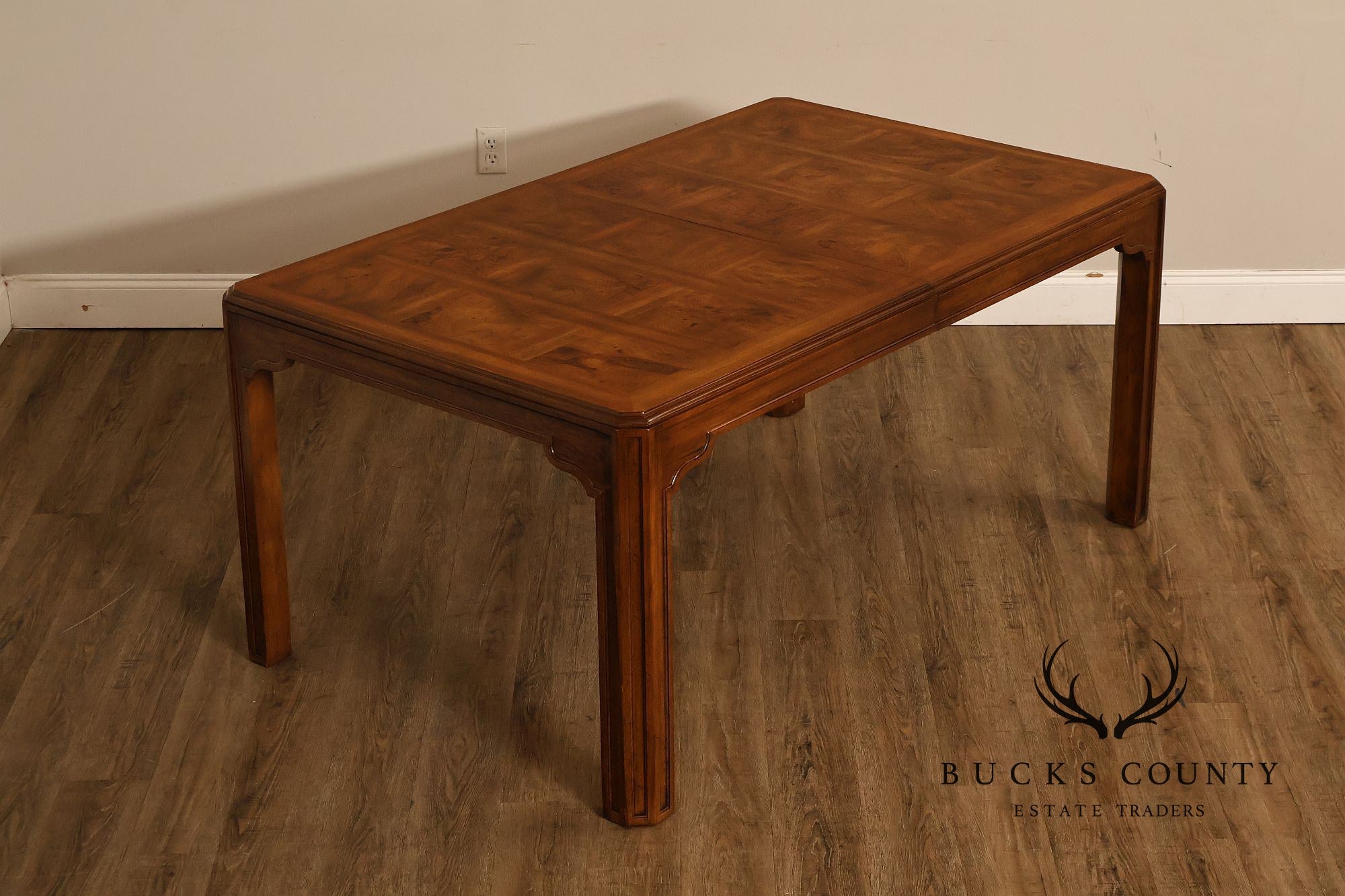 Drexel Heritage Sketchbook Collection Burl Wood Parsons Extendable Dining Table