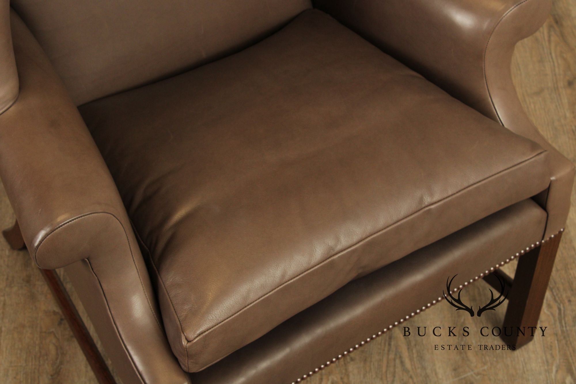 Chippendale Style Pair of Leather Wing Chairs