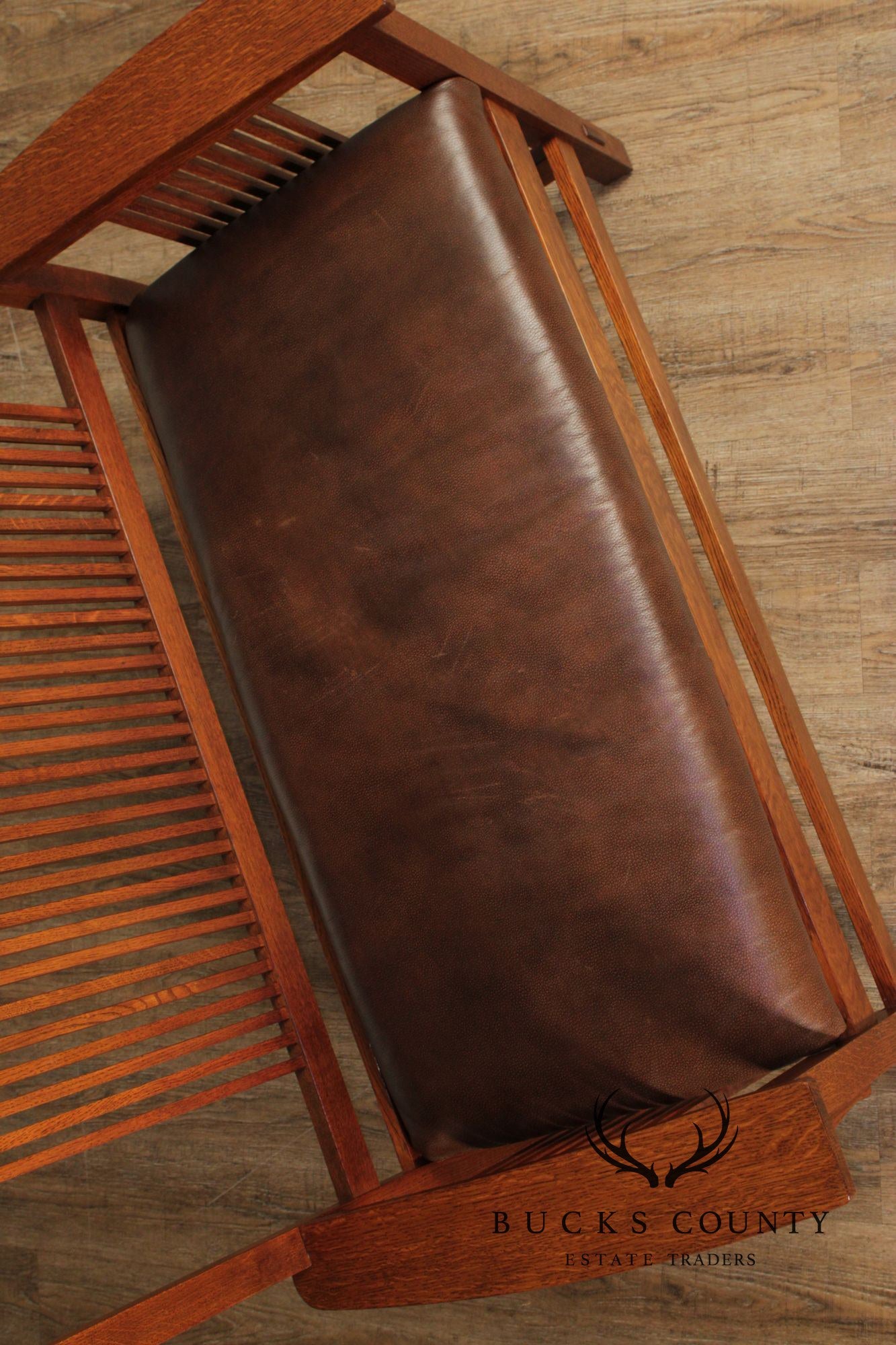Stickley Mission Collection Oak And Leather Spindle Settee