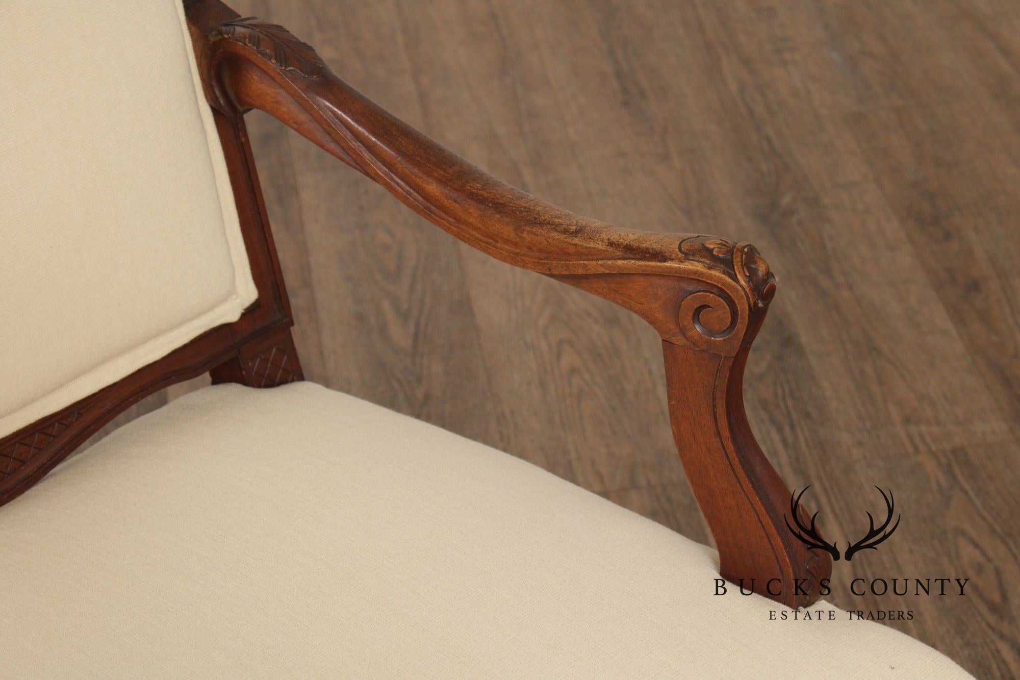 Antique French Louis XV Style Pair of Carved Walnut Fauteuil Armchairs