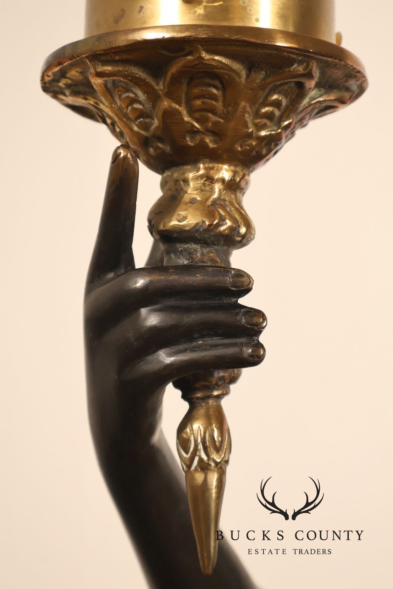 Neoclassical Style Pair Of Bronze Figural Torchere Floor Lamps