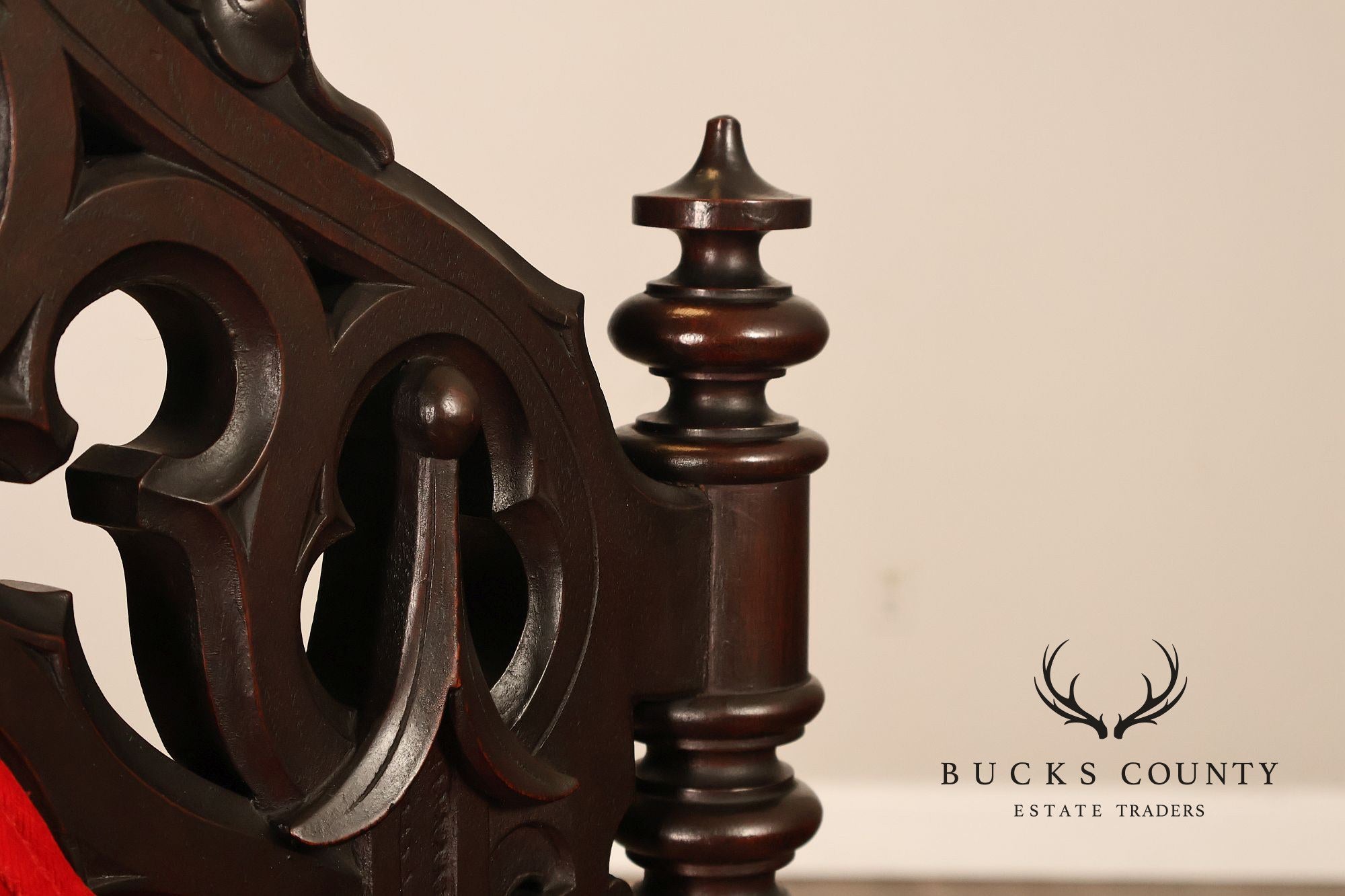 Gothic Revival Walnut Carved Wood Throne Pair Of Armchairs