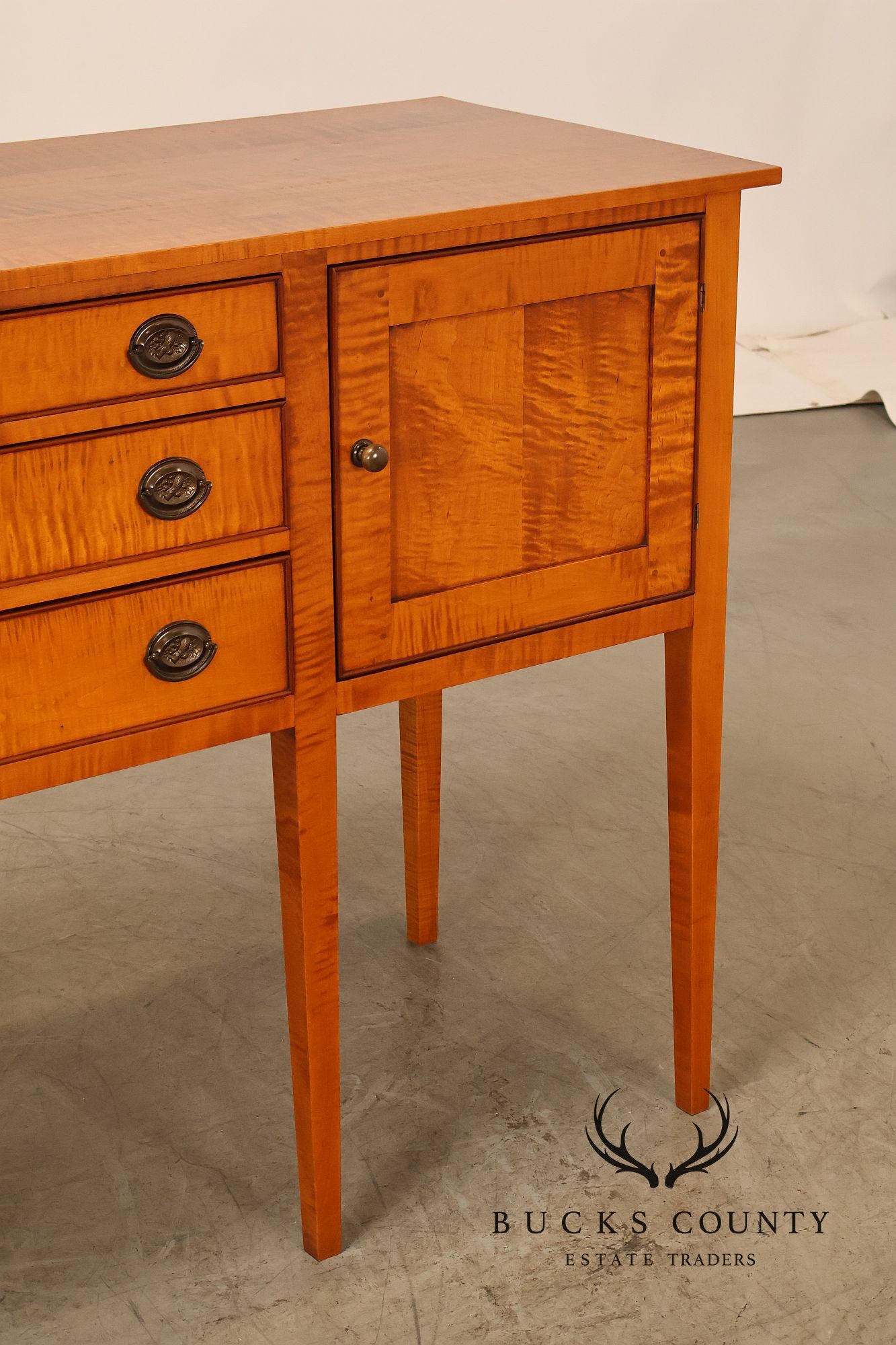 Eldred Wheeler Tiger Maple Tapered Leg Sideboard