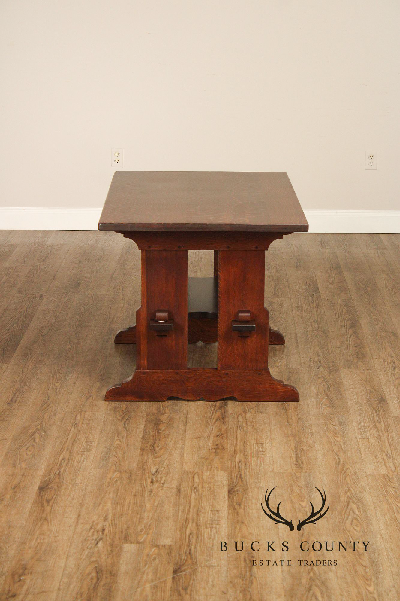 L. & J.G. Stickley Antique Mission Oak Trestle Table #593