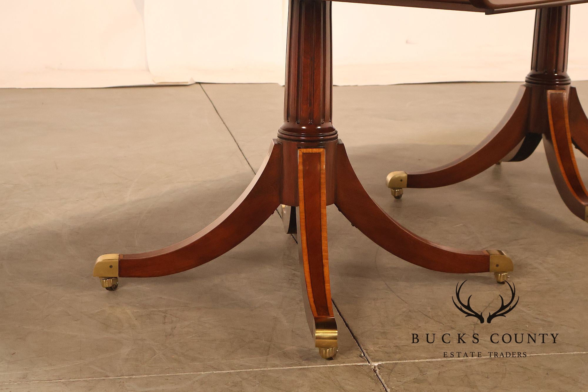 Karges Duncan Phyfe Banded Mahogany Double Pedestal Dining Table