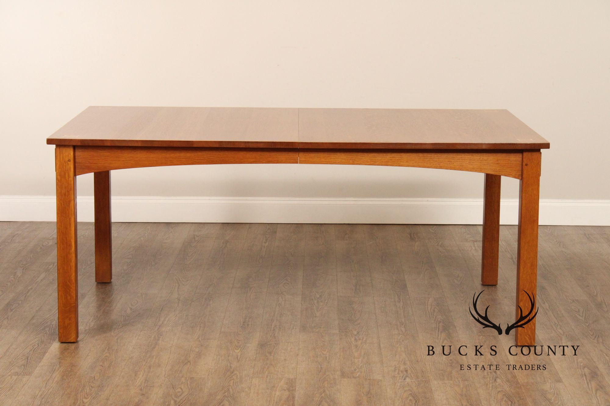 STICKLEY MISSION COLLECTION OAK HARVEY ELLIS EXTENDABLE DINING TABLE WITH INLAY