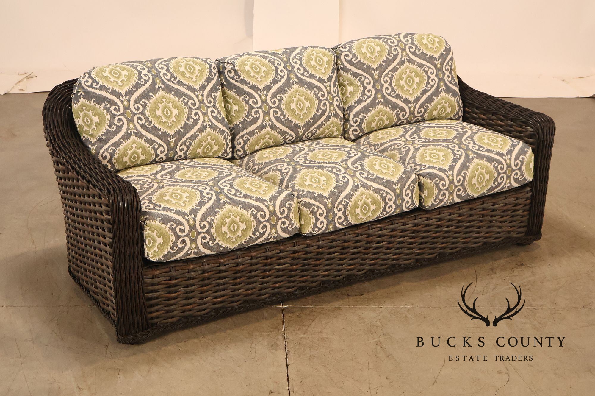 Lane Venture Woven Wicker Outdoor Sofa With Patterned Cushions