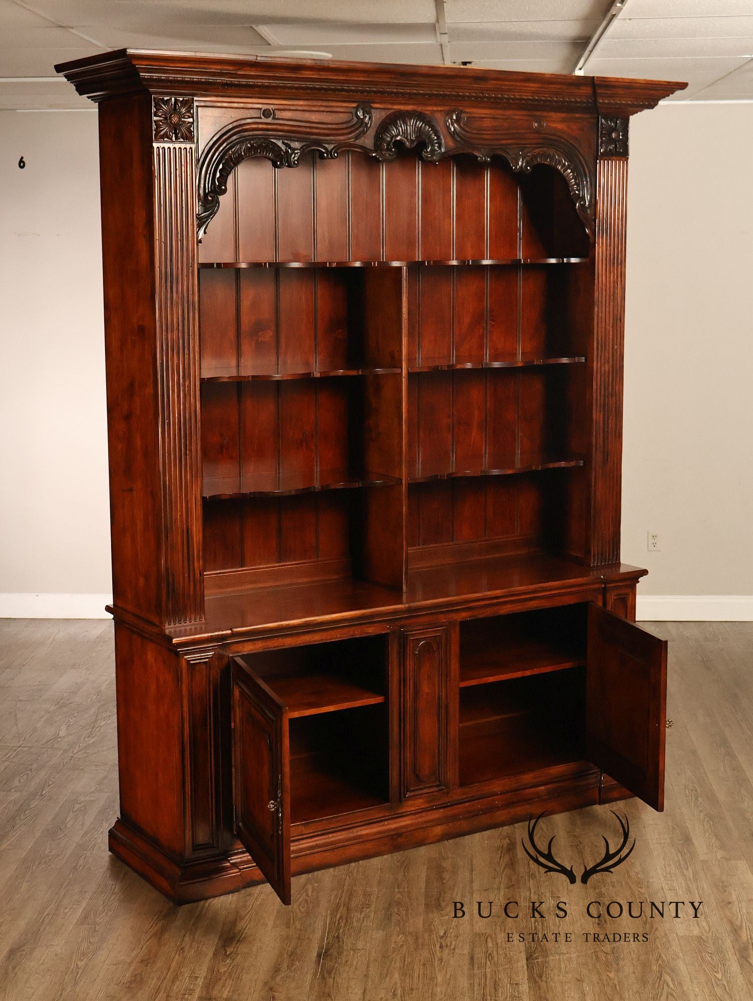 Henredon Monumental Rococo Style Carved Open Bookcase