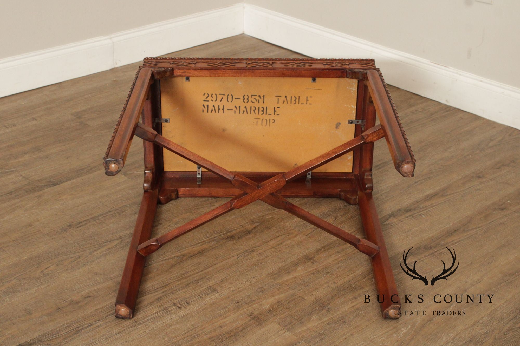 Chinese Chippendale Style Marble Top Mahogany Accent Table