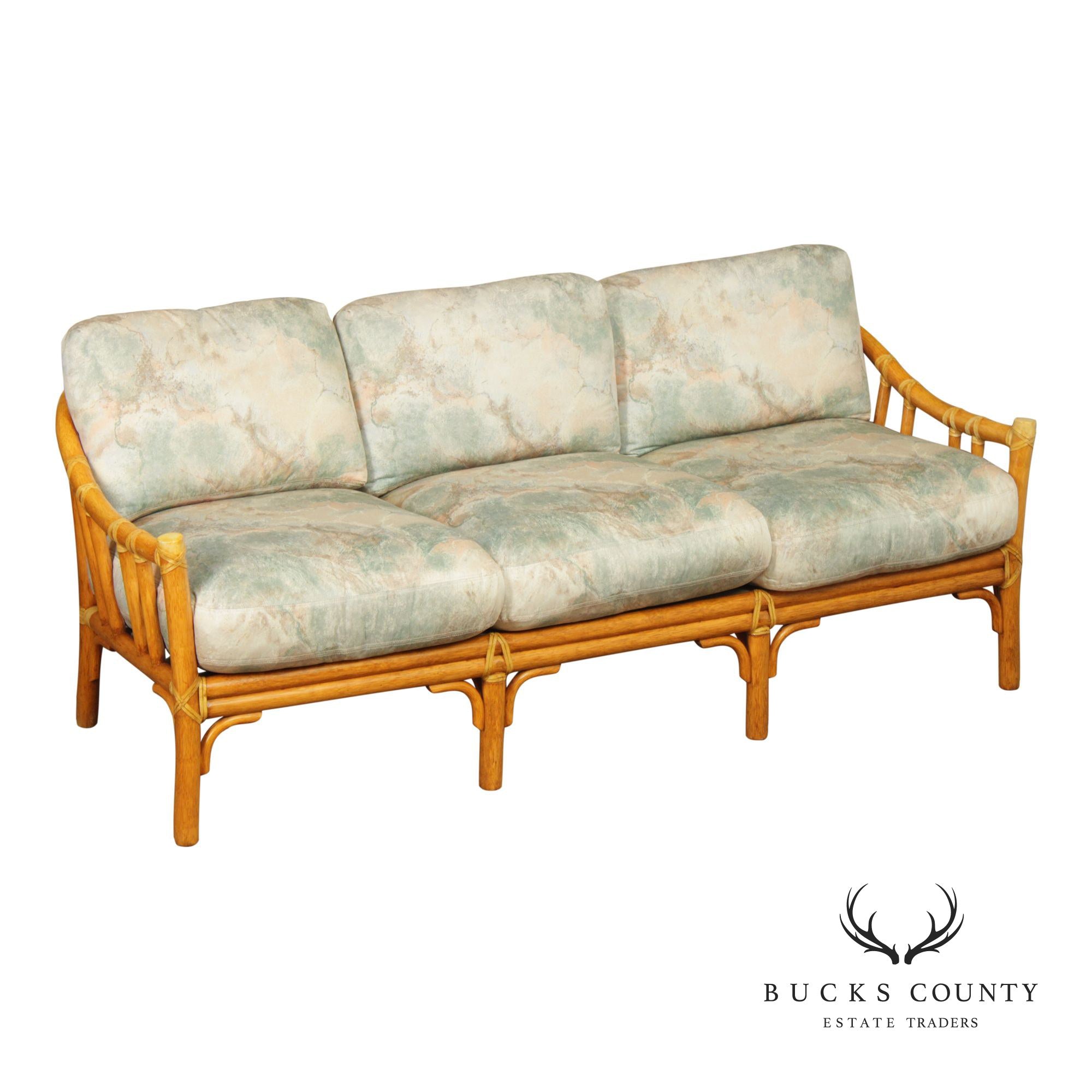 McGuire Organic Modern Rattan Three Cushion Sofa