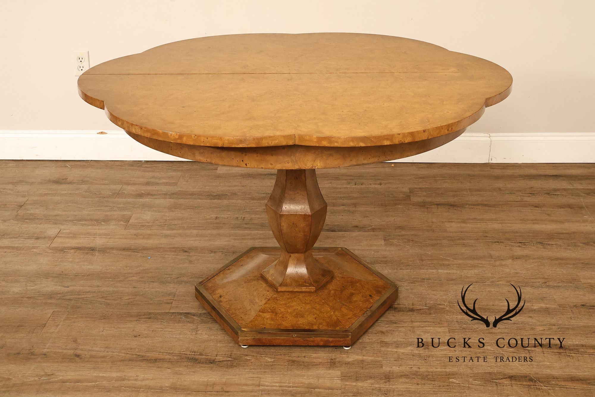 Mastercraft Hollywood Regency Burlwood Pedestal Expandable Dining Table