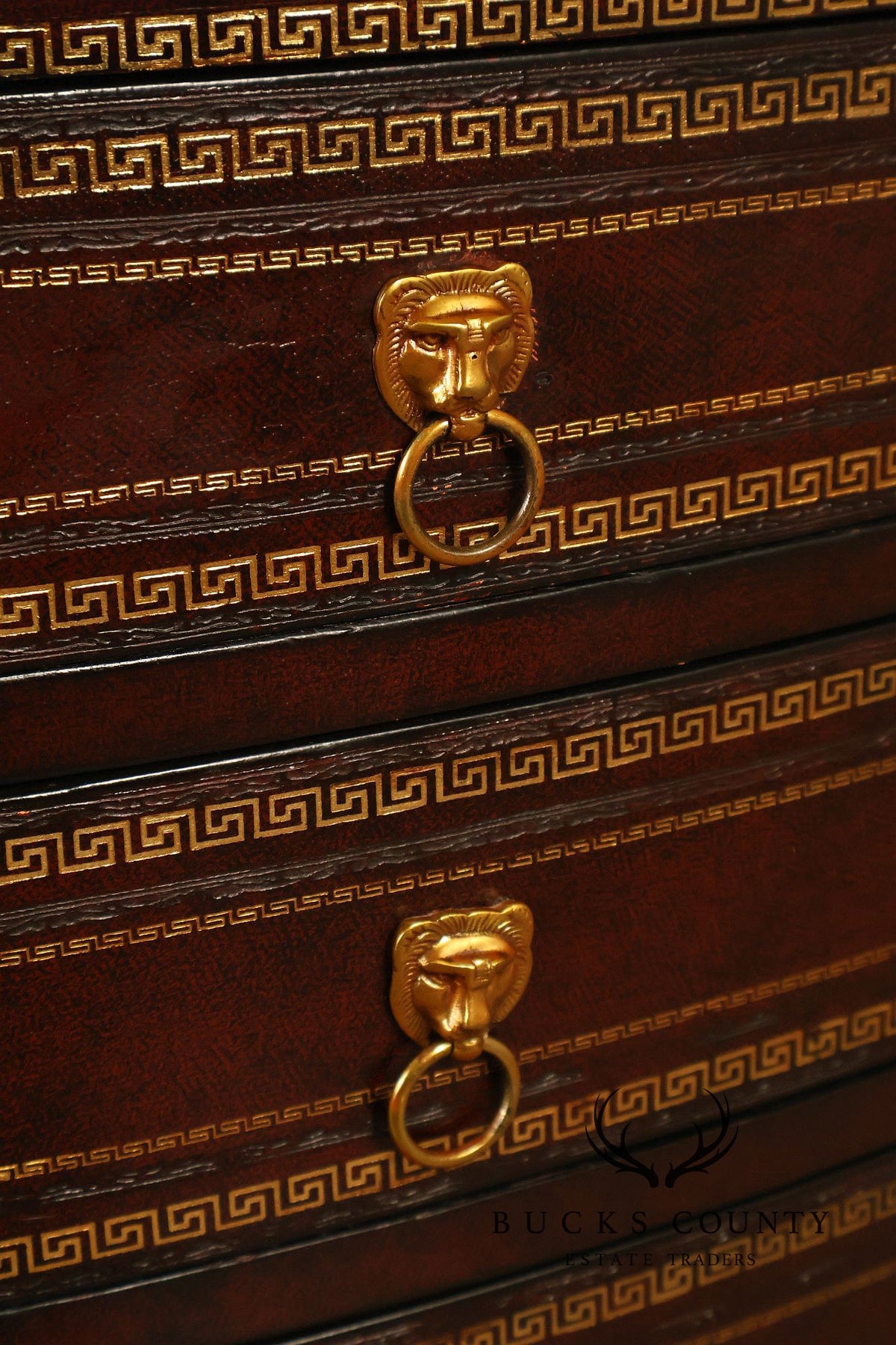Maitland-Smith Neoclassical Leather Wrapped Bow Front Bedside Chest