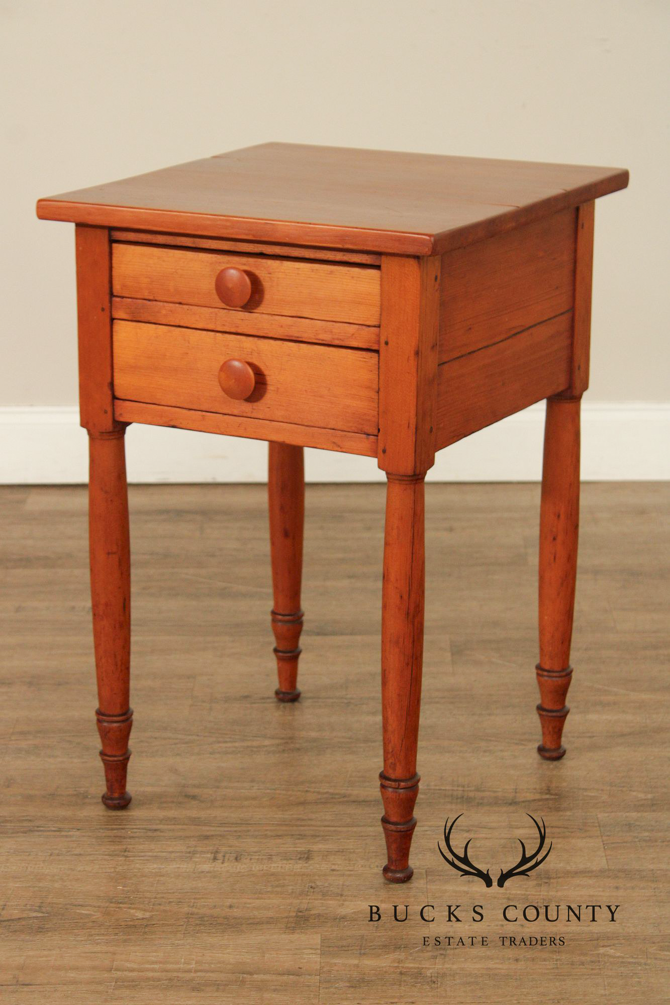 Antique Sheraton Two-Drawer Poplar Nightstand Work Table