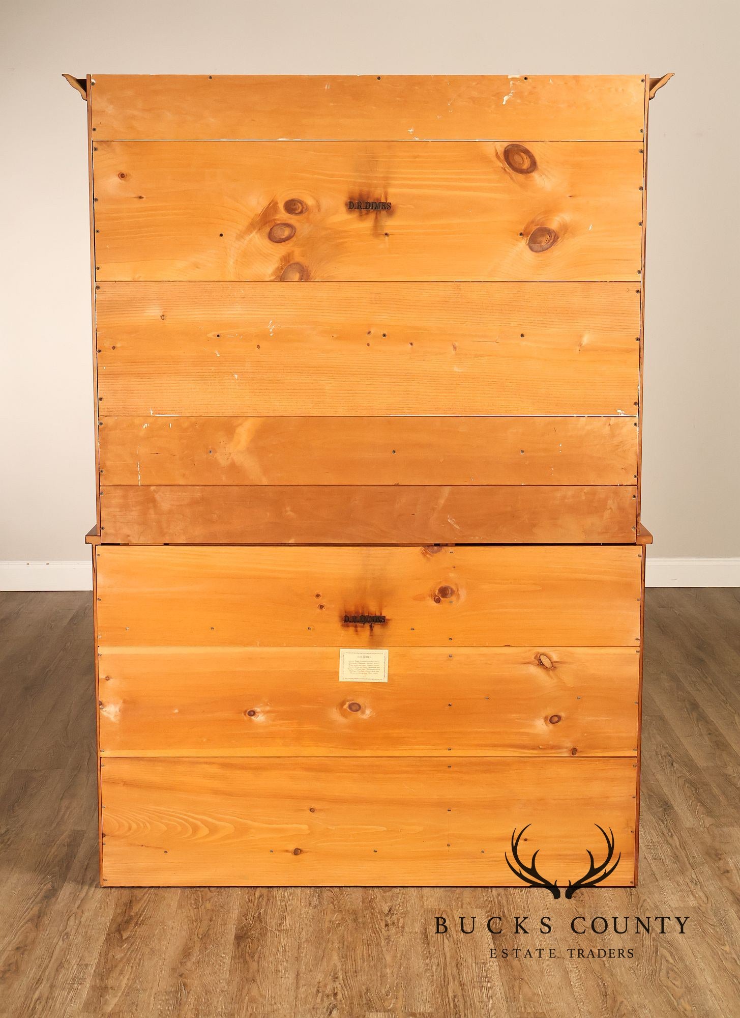 D.R. Dimes Cherry Two Piece Step Back Country Hutch Cabinet