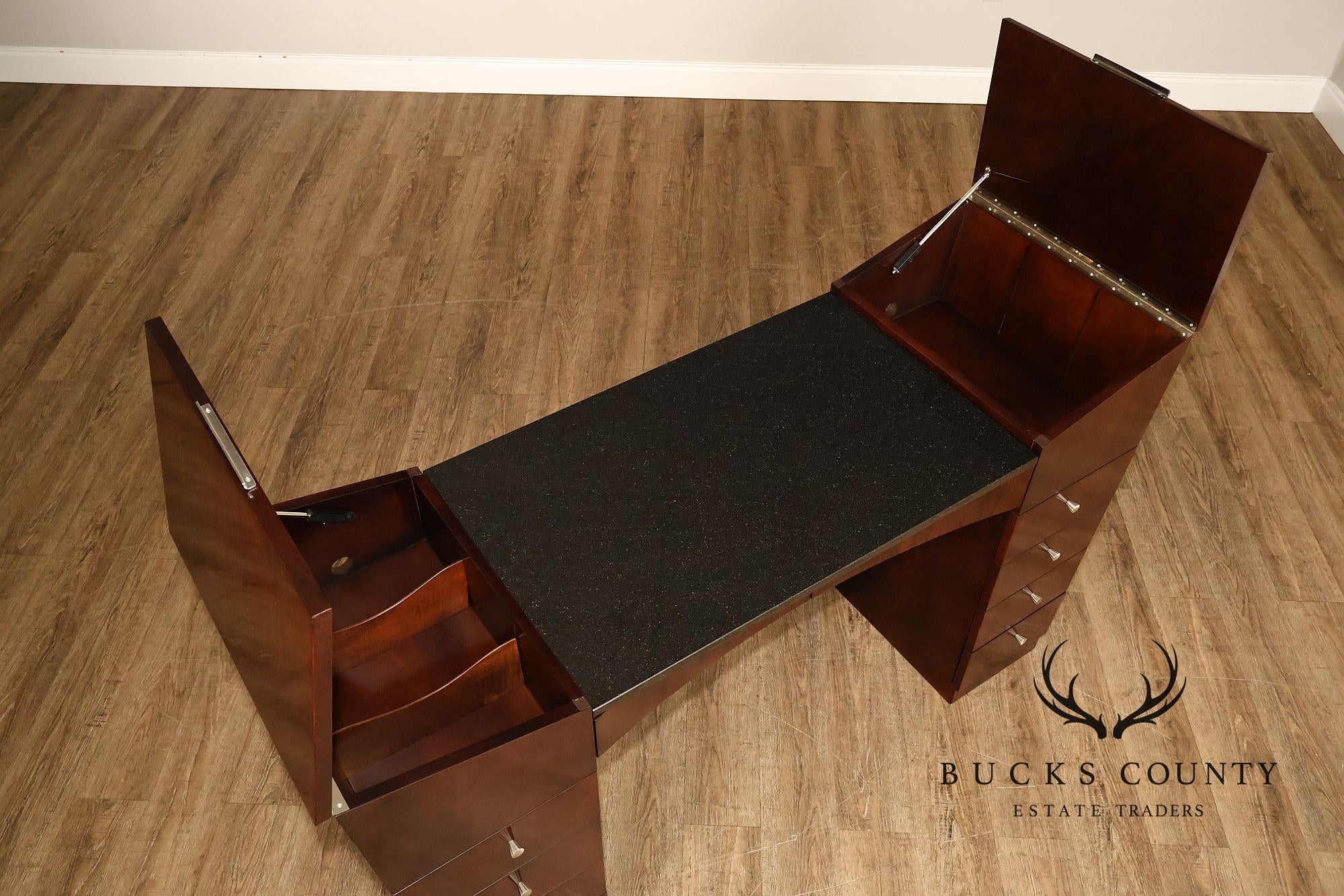 Hickory White Mahogany Art Deco Style Vanity Desk With Mirror