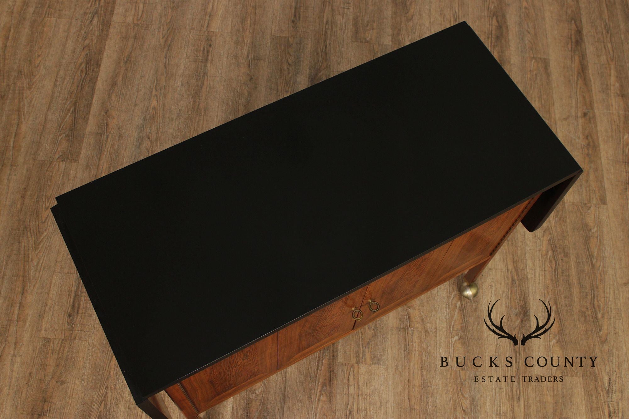 American Of Martinsville Mid Century Walnut And Rosewood Drop Leaf Bar Cart