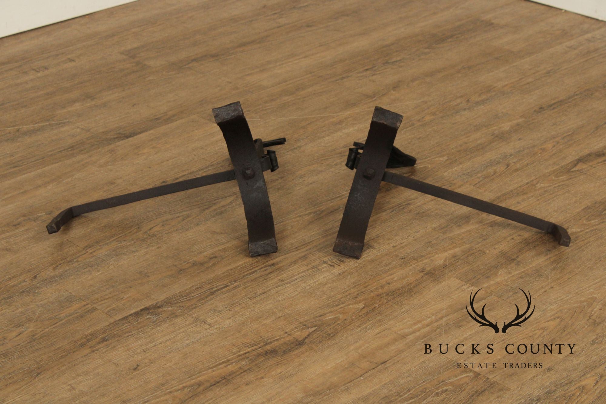 Arts & Crafts Pair of Wrought Iron Duck Fireplace Andirons