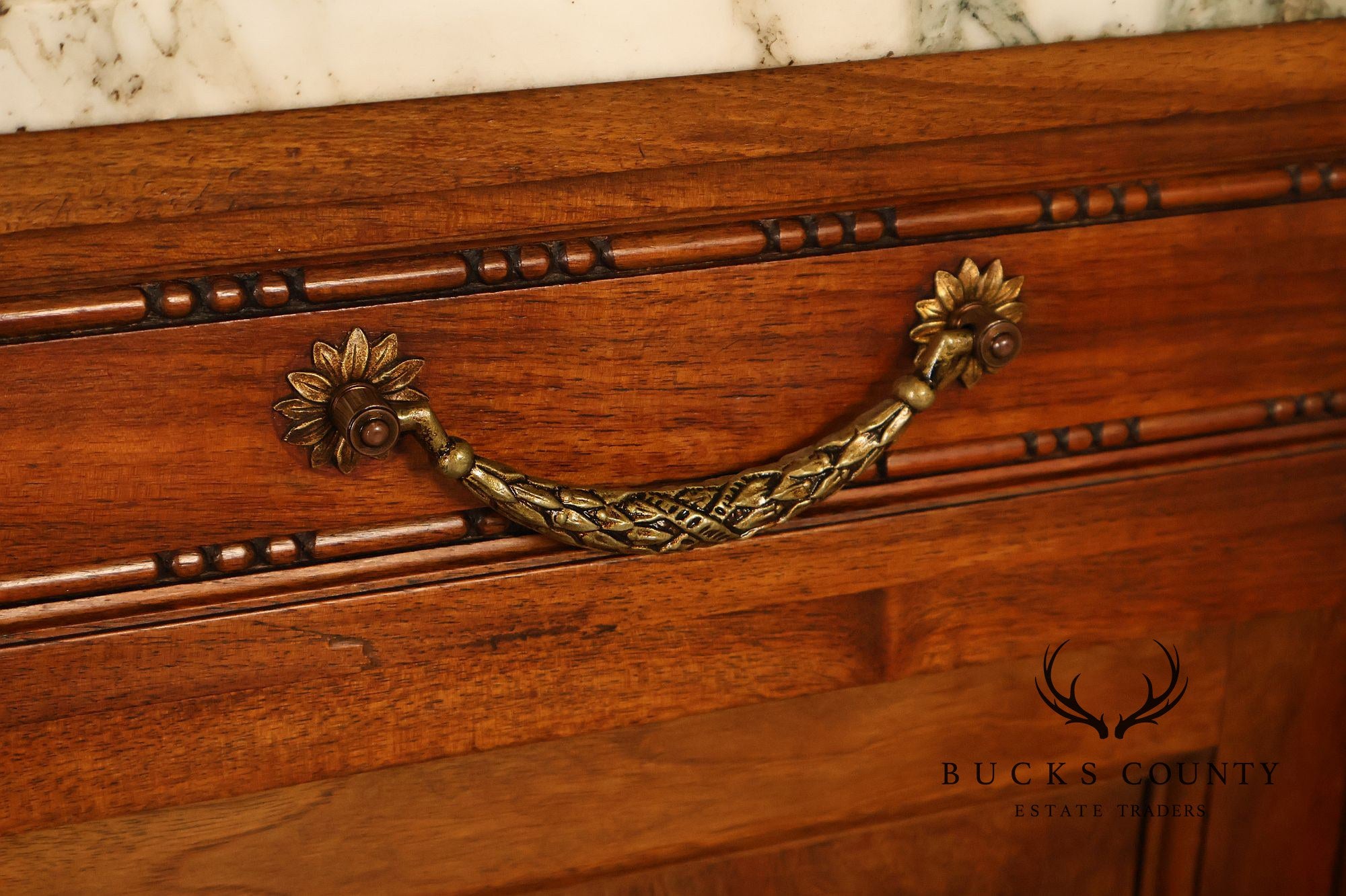Antique French Louis XVI Style Carved Walnut Marble Top Buffet Sideboard
