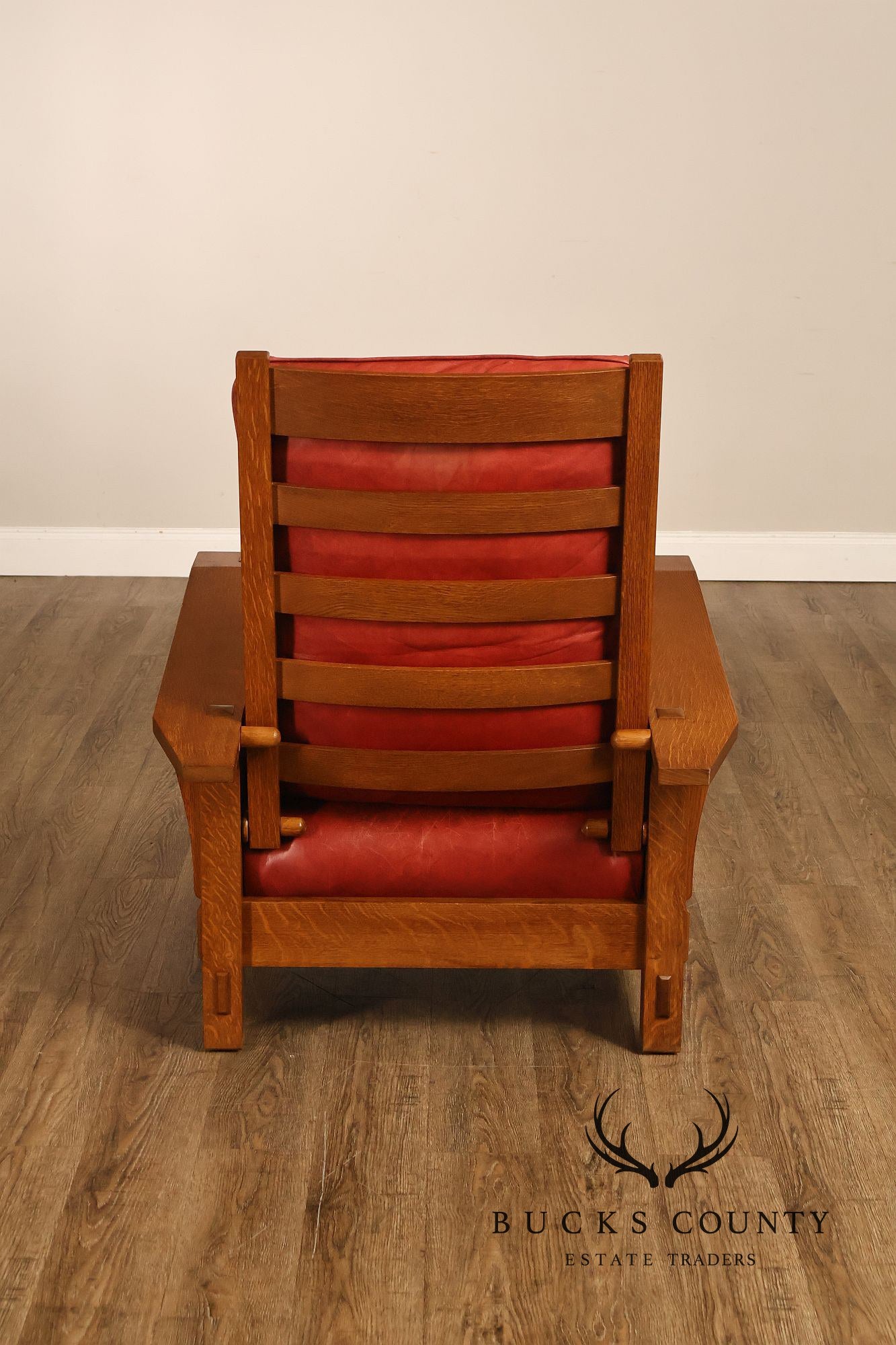 Stickley Mission Collection Pair Of Oak And Leather Morris Chairs