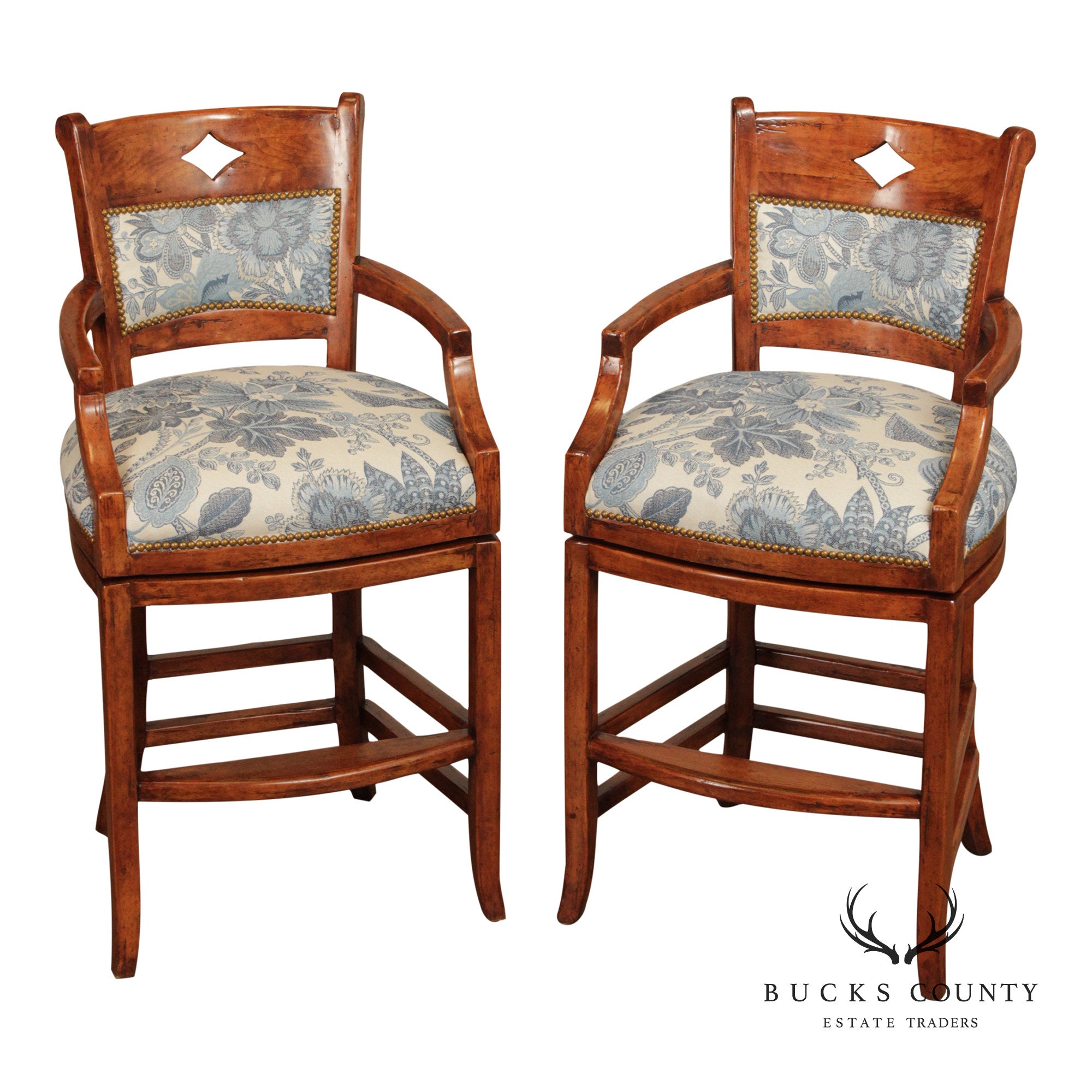 Bausman & Co. Rustic Style Pair of Swivel Barstools