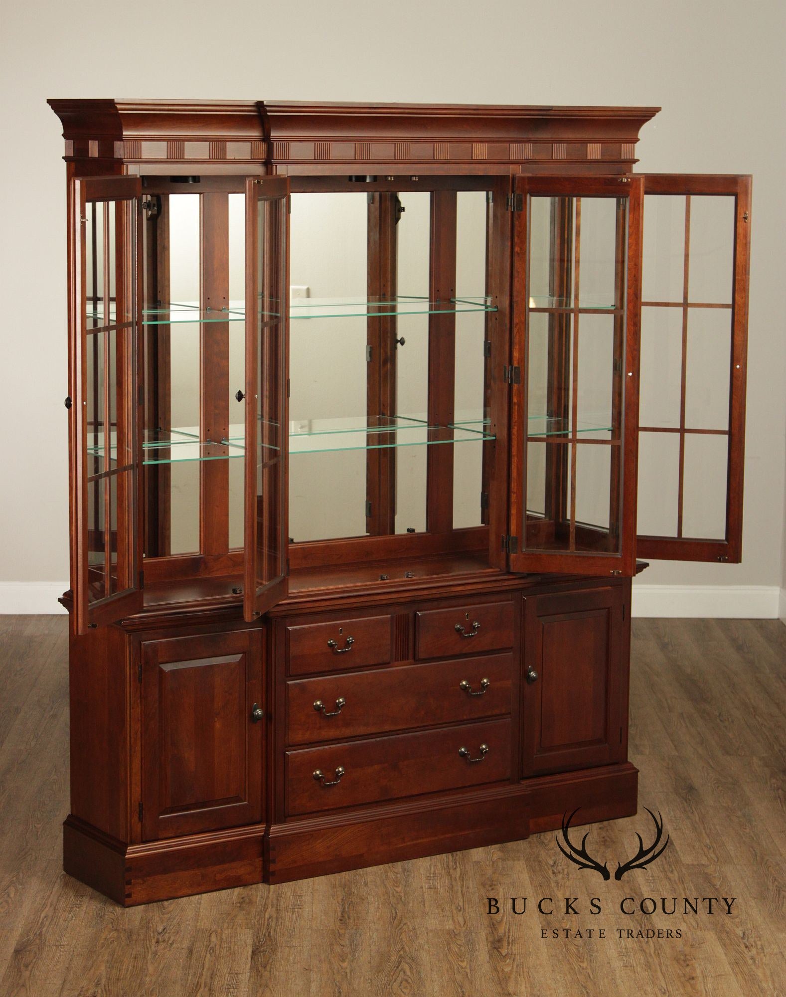 Pennsylvania House Cherry Colonial Style Lighted China Cabinet Hutch