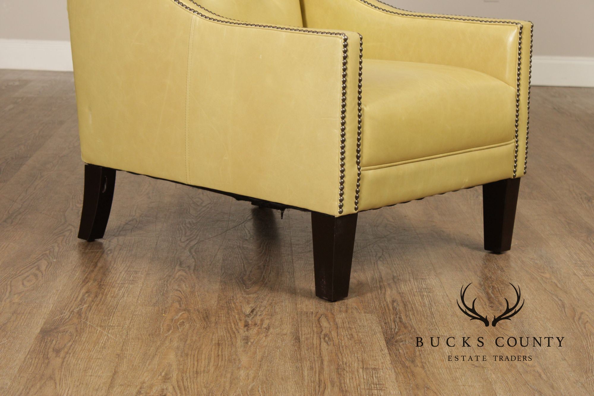 Pair Of Contemporary Style Yellow Leather Lounge Chairs