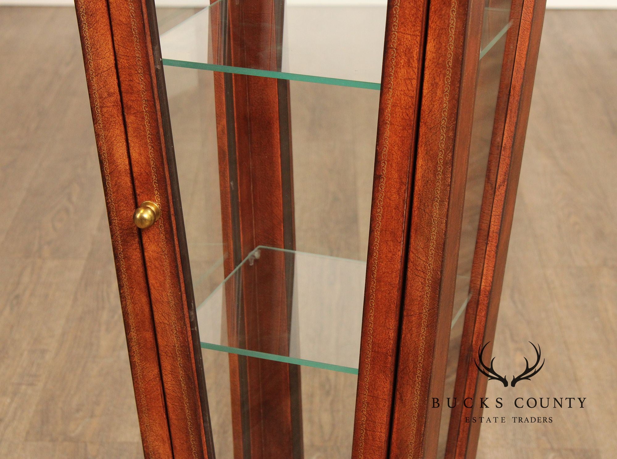 Maitland Smith Leather Wrapped Pedestal Display Cabinet