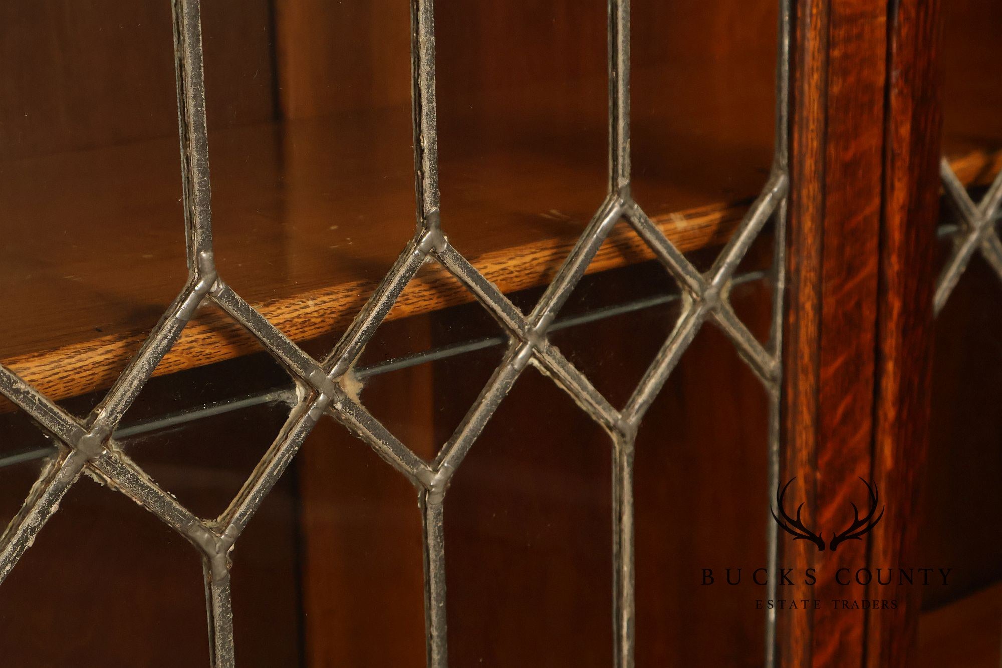 Arts and Crafts Antique Oak and Leaded Glass Bookcase