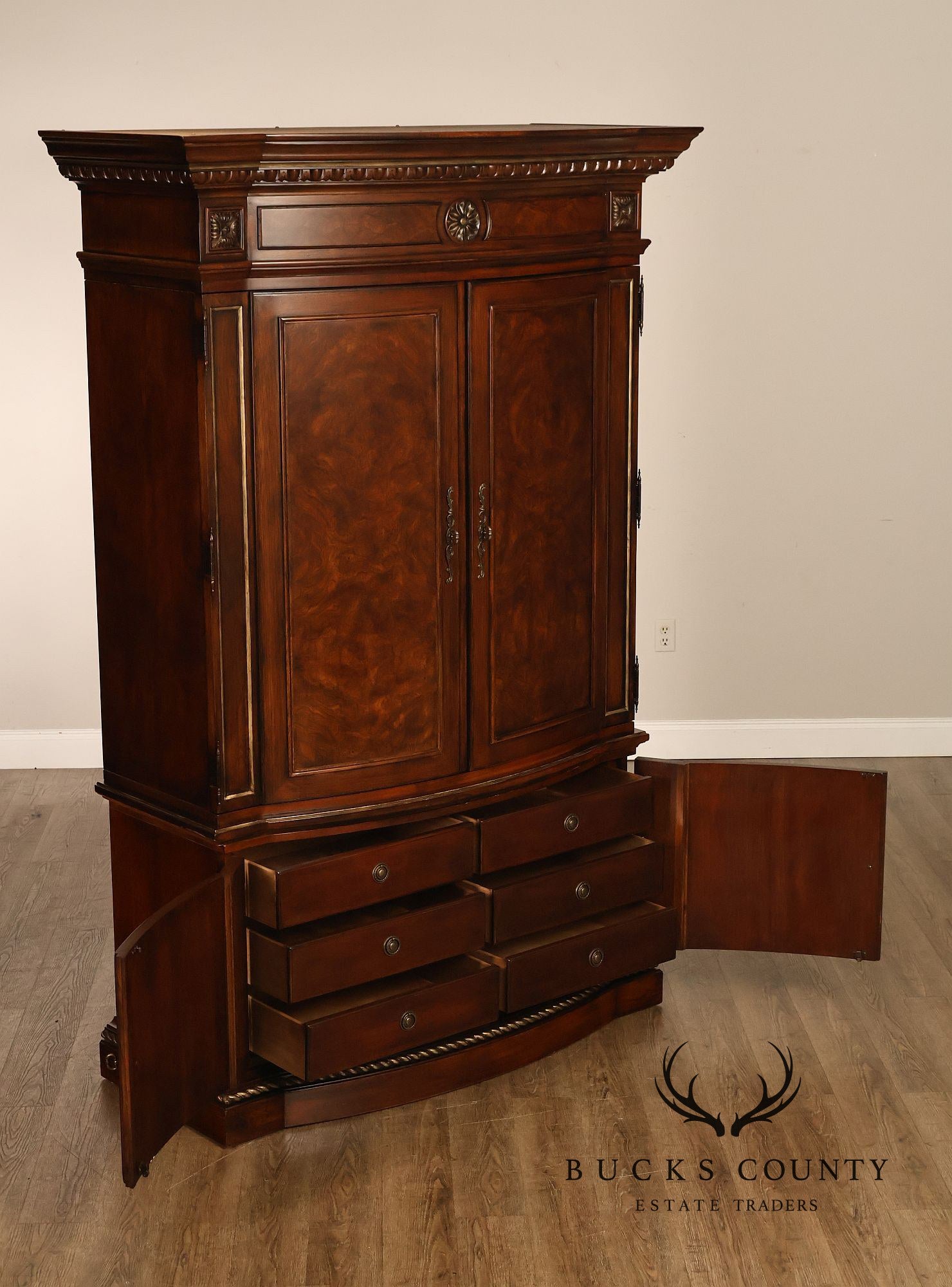 Drexel Heritage Hampshire Traditional Burl Wood Entertainment Armoire
