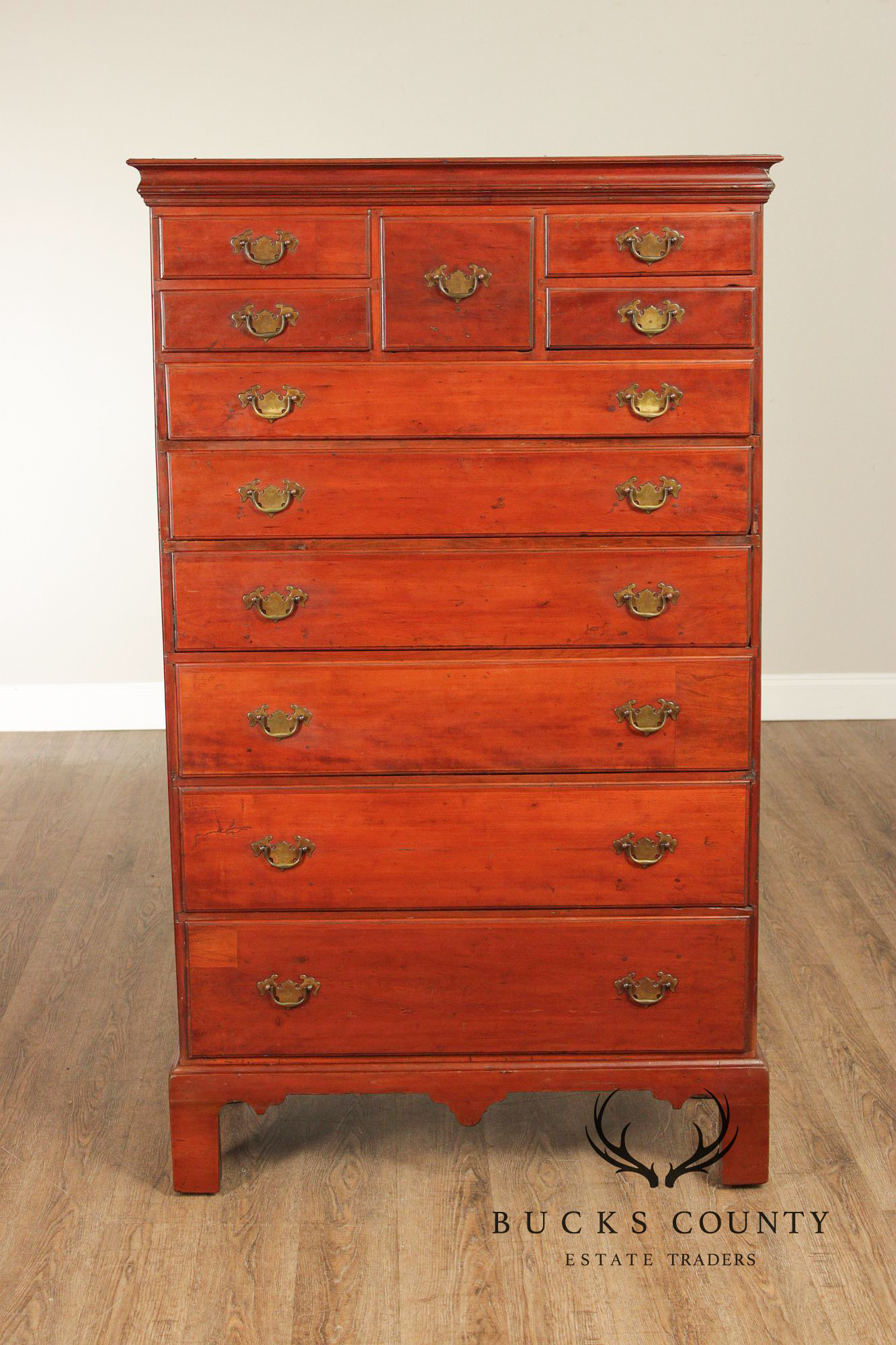 Antique American Chippendale Period Cherry Tall Chest Of Drawers
