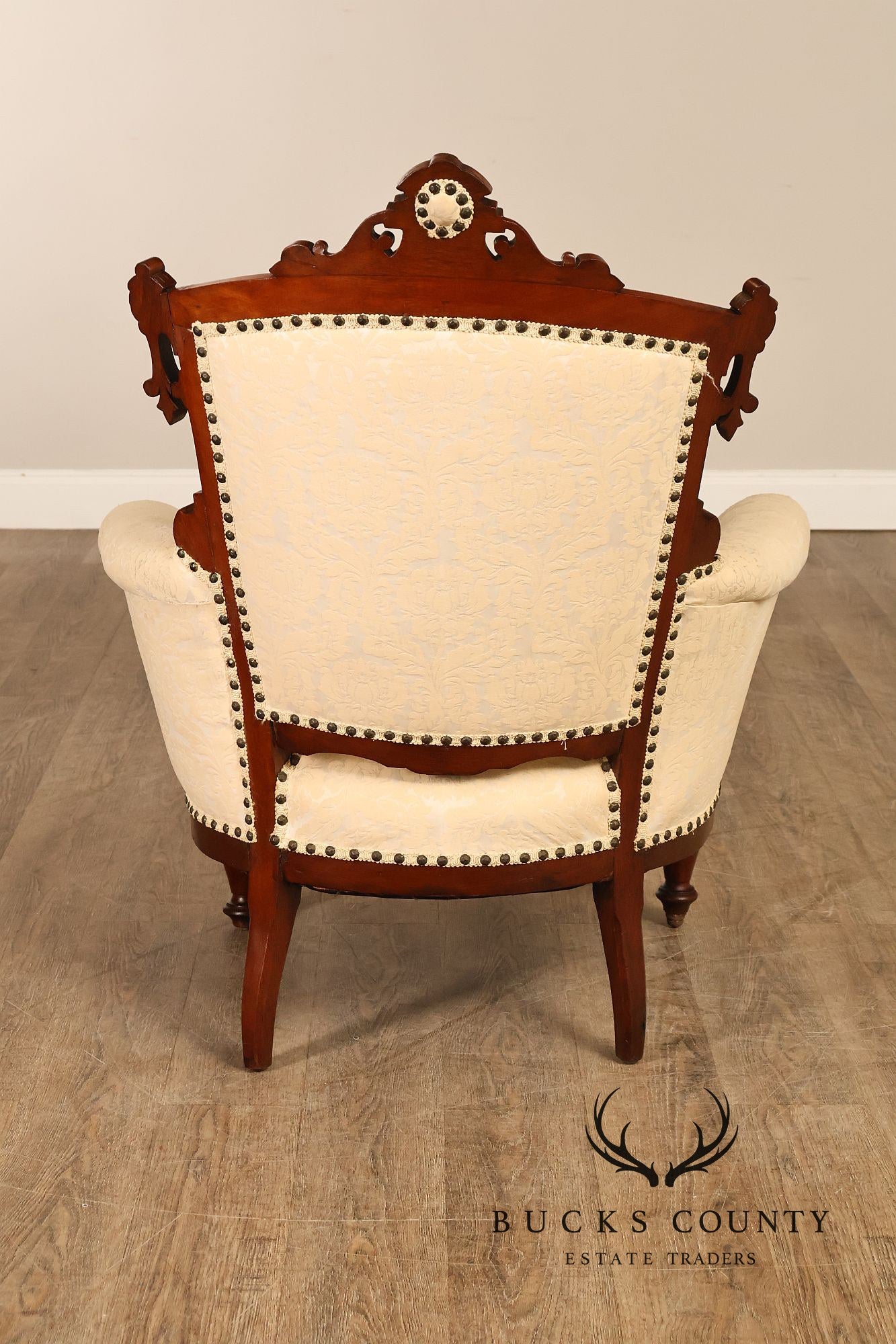 Antique Victorian Carved Walnut Parlor Armchair