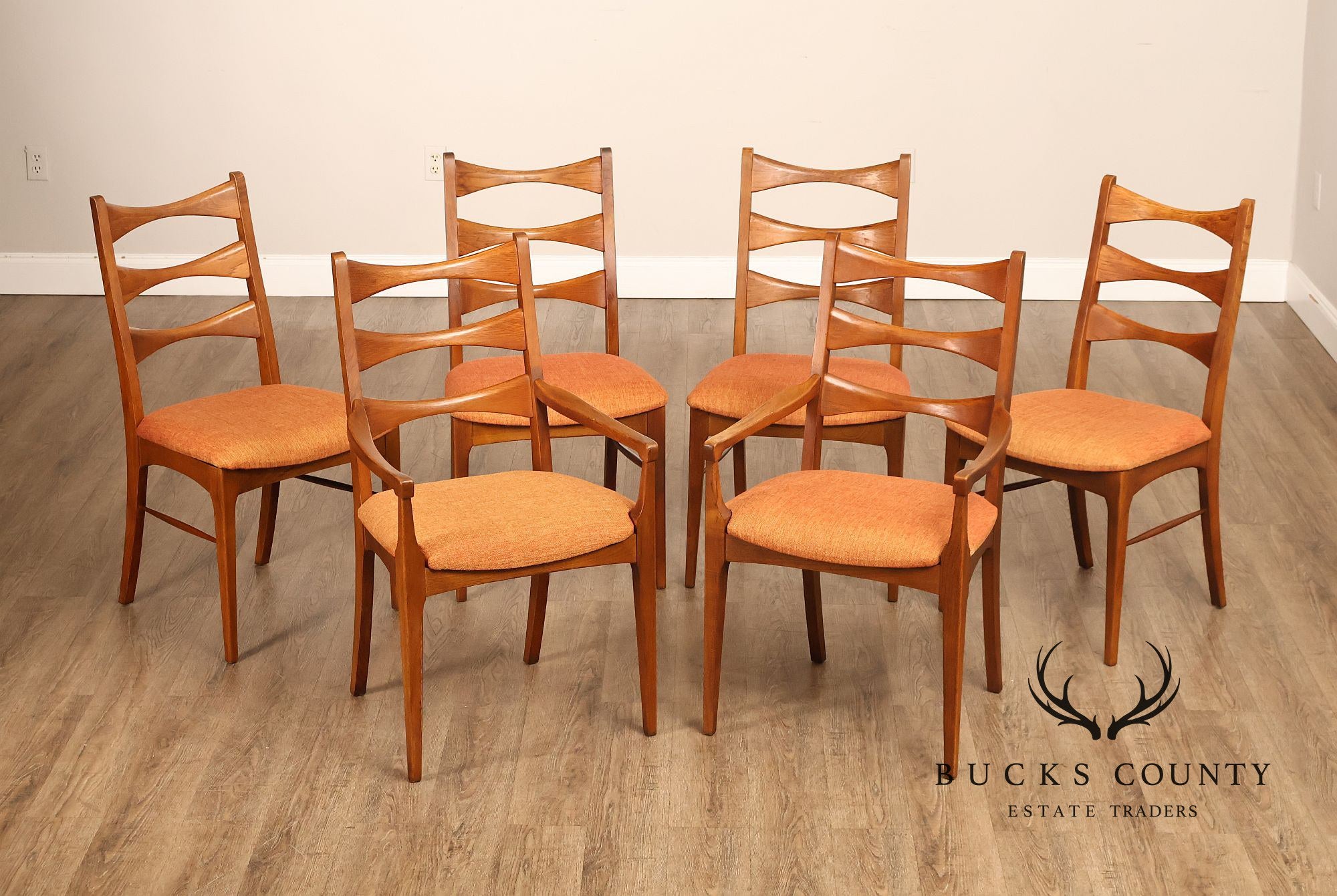 Lane Rhythm Mid Century Modern Set Of Six Walnut Dining Chairs