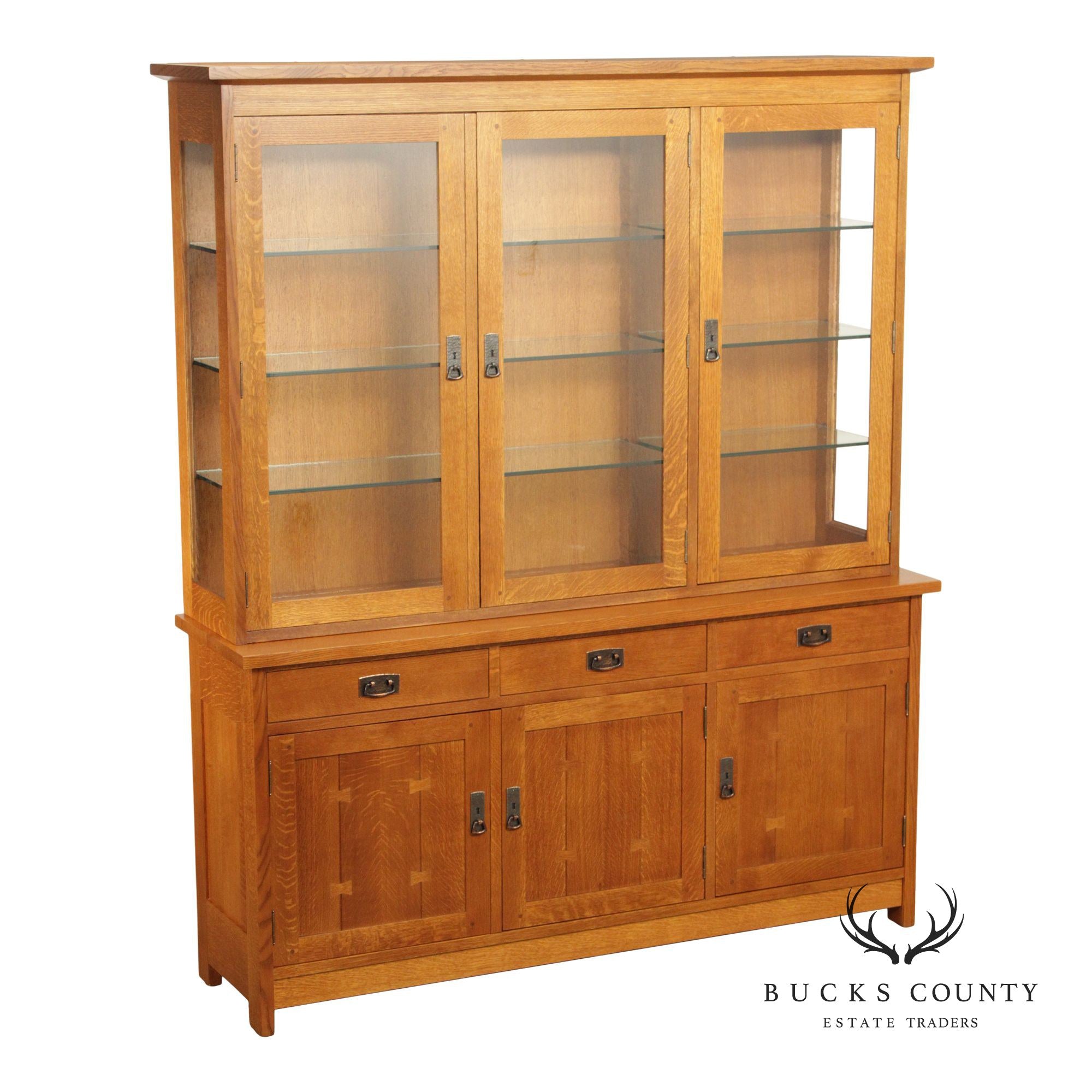 Stickley Mission Collection Oak Three Door China Cabinet