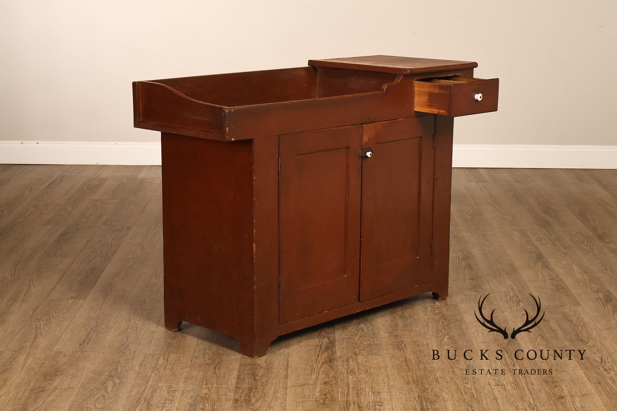 Antique Primitive Painted Dry Sink Cabinet With Gallery Back